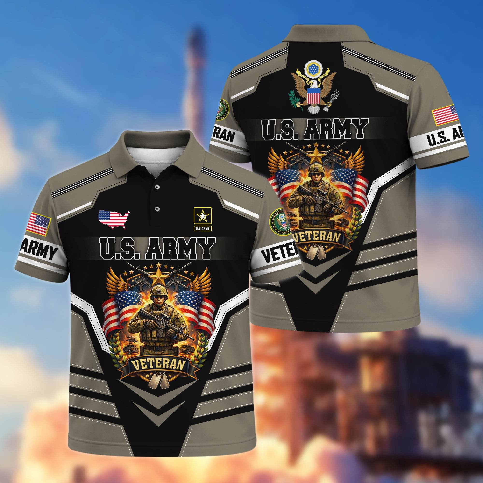 Premium US Veterans Polo Shirt, Gifts For US Veterans, Gifts On Father's Day, Veterans Day.