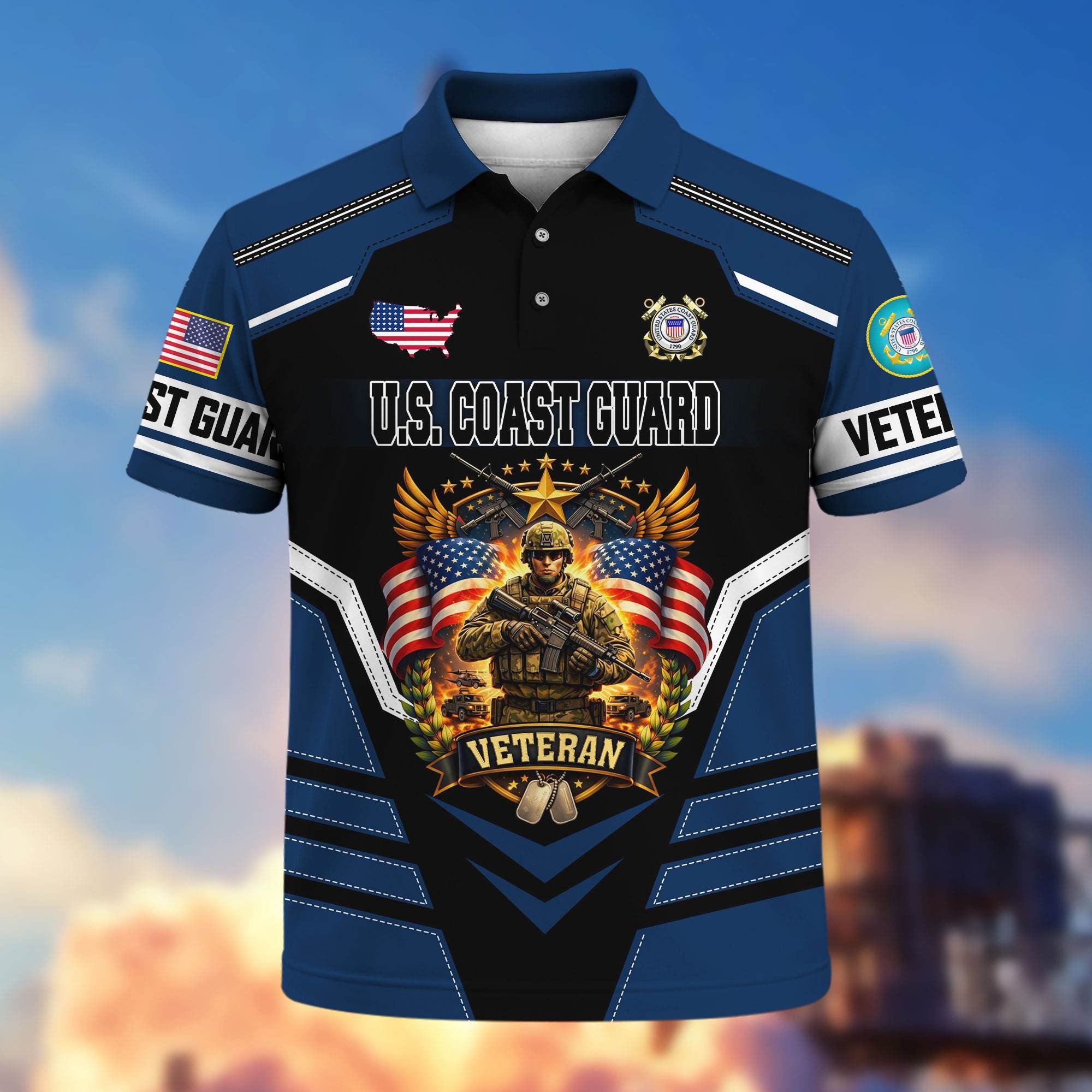 Premium US Veterans Polo Shirt, Gifts For US Veterans, Gifts On Father's Day, Veterans Day.