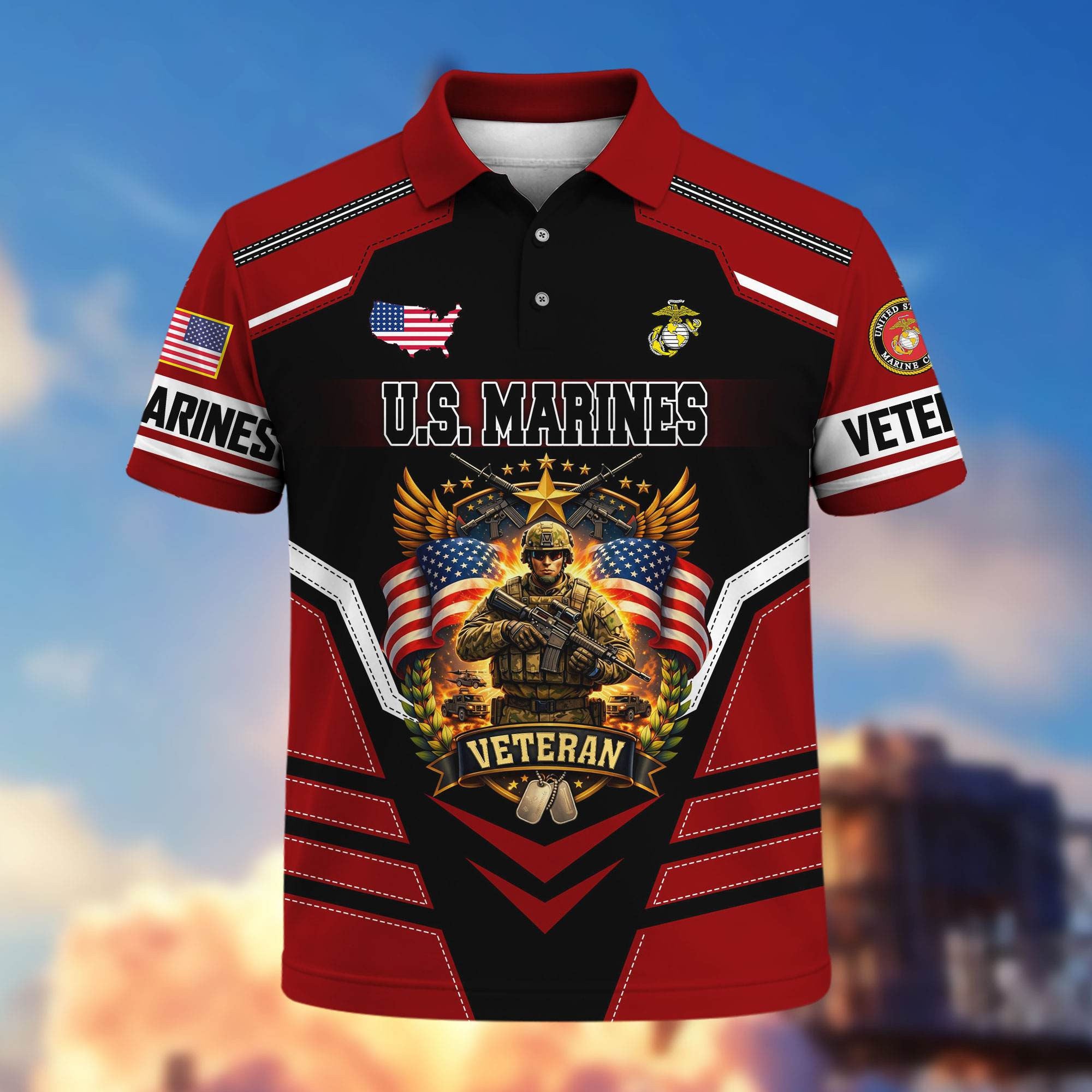 Premium US Veterans Polo Shirt, Gifts For US Veterans, Gifts On Father's Day, Veterans Day.