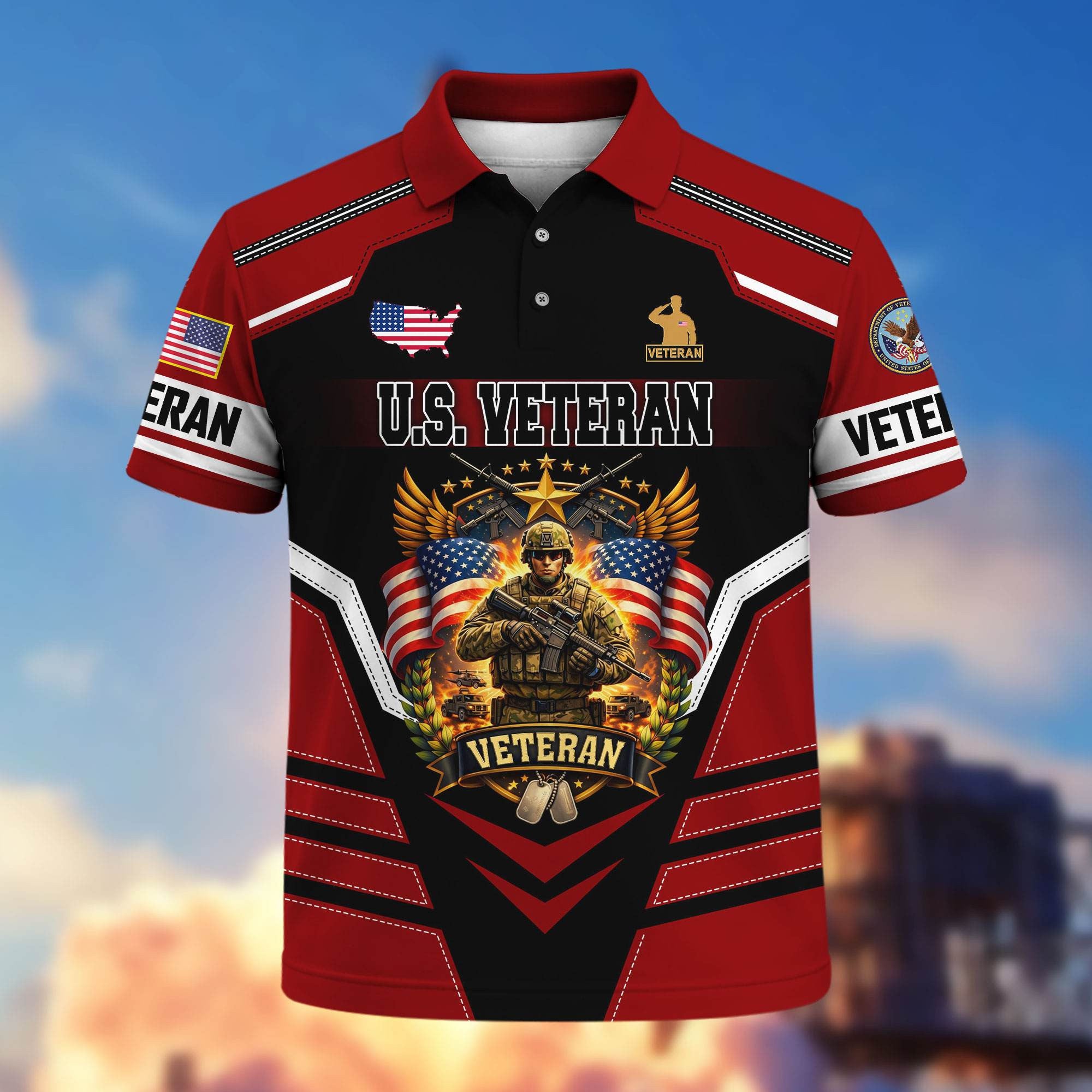 Premium US Veterans Polo Shirt, Gifts For US Veterans, Gifts On Father's Day, Veterans Day.