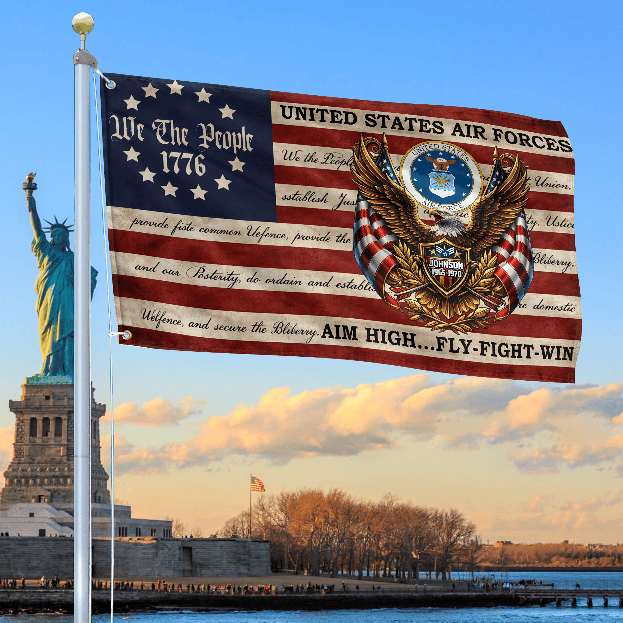 Premium Custom USAF Grommet Flag, Gifts For Air Force Veteran, Best Gifts On Independence Day, Veterans Day.
