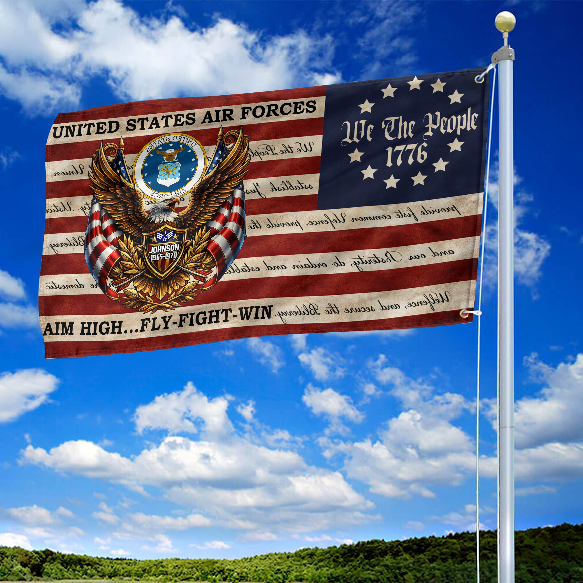 Premium Custom USAF Grommet Flag, Gifts For Air Force Veteran, Best Gifts On Independence Day, Veterans Day.