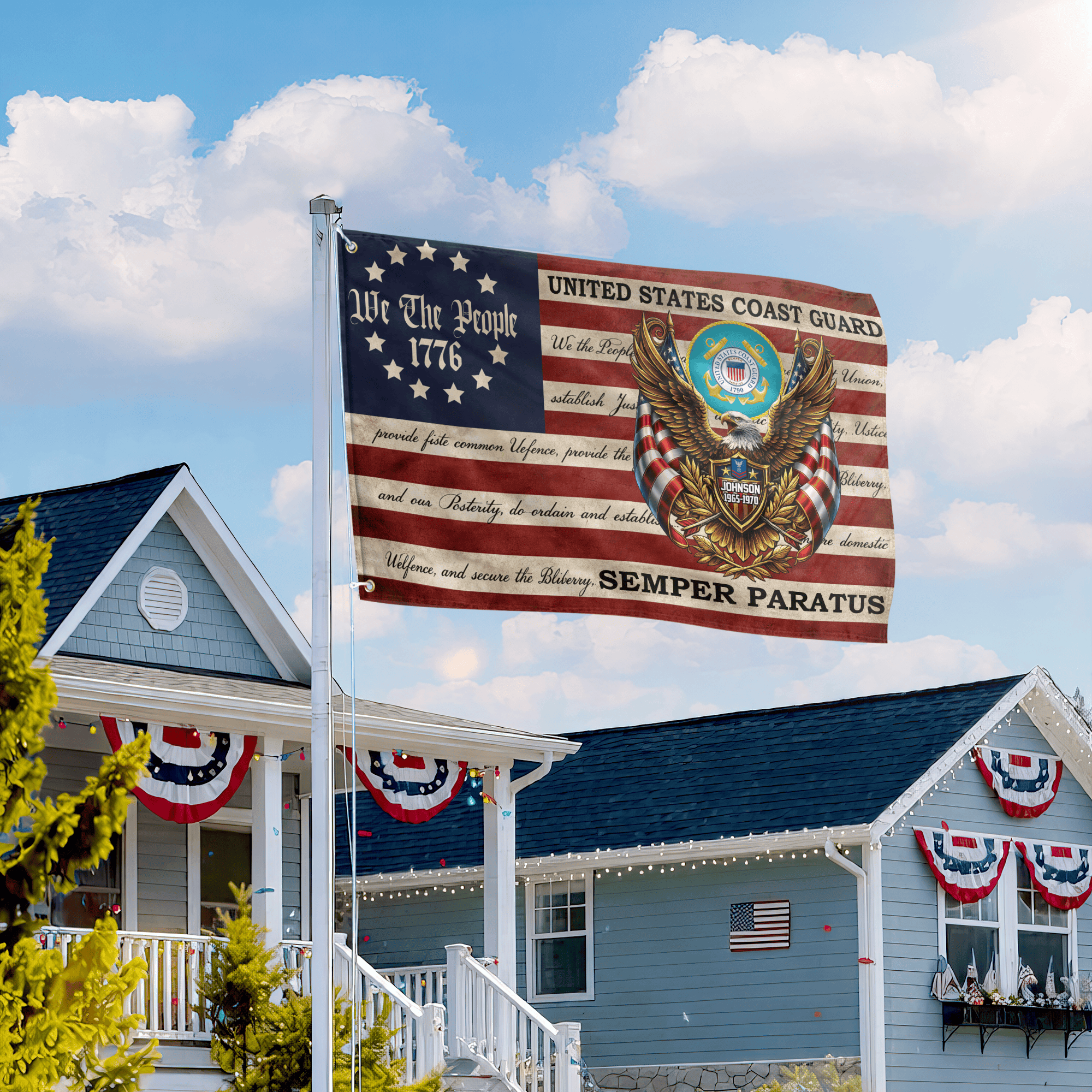 Premium Custom USCG Grommet Flag, Gifts For Coast Guard Veteran, Best Gifts On Independence Day, Veterans Day.