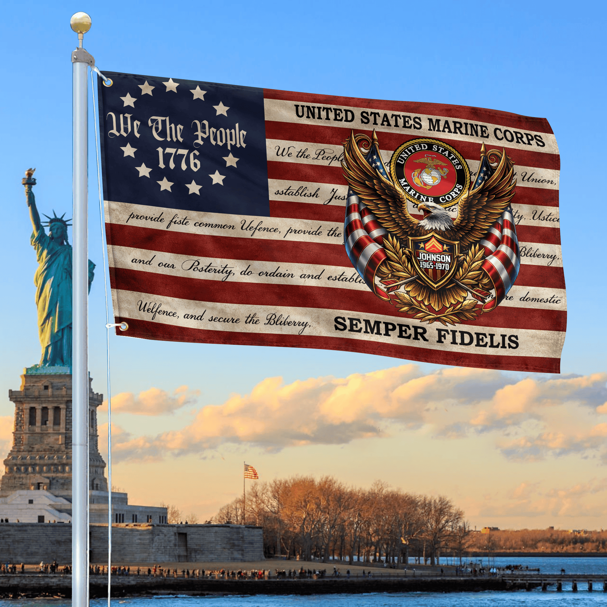 Premium Custom USMC Grommet Flag, Gifts For Marine Veteran, Best Gifts On Independence Day, Veterans Day.