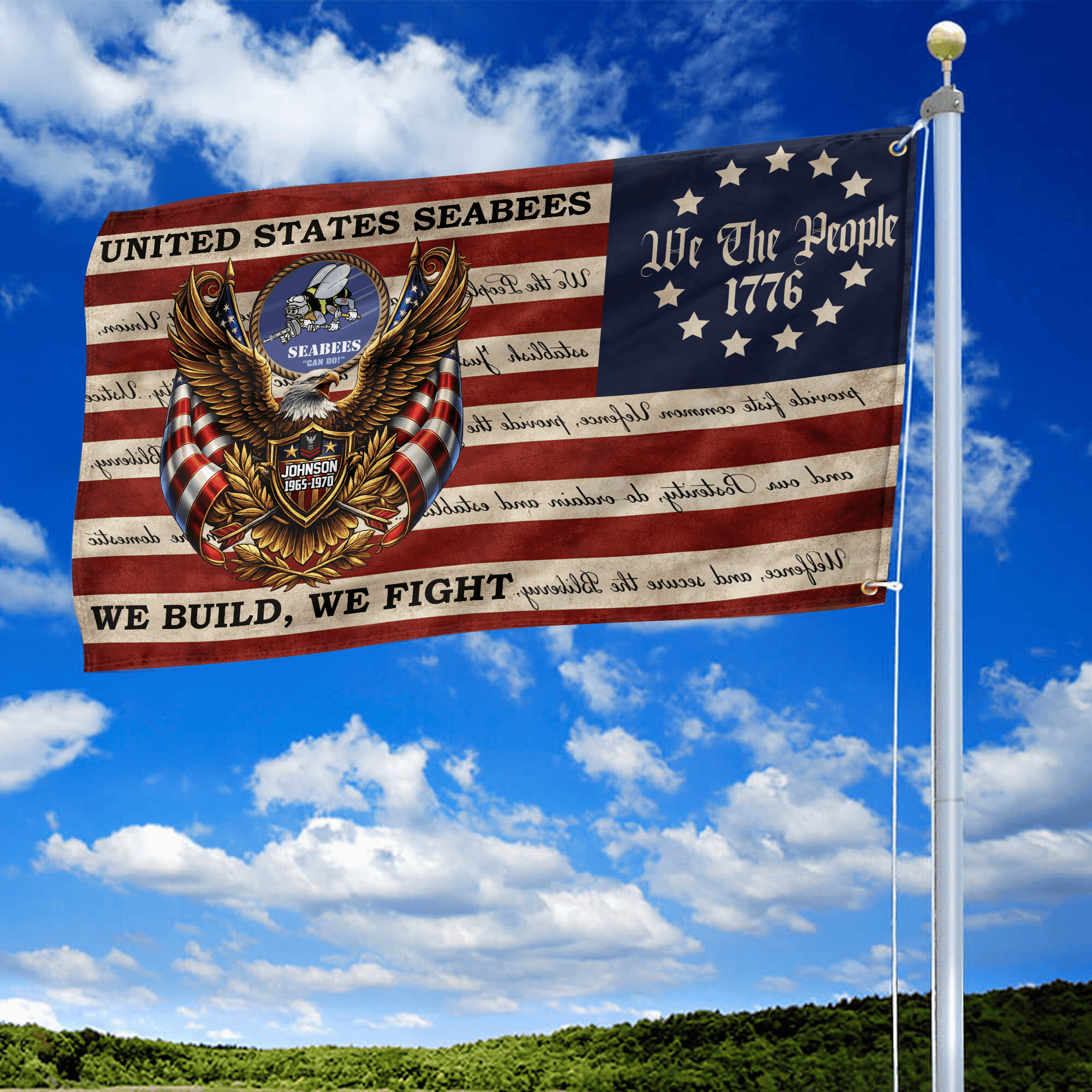 Premium Custom US Seabees Grommet Flag, Gifts For Seabees Veteran, Best Gifts On Independence Day, Veterans Day.