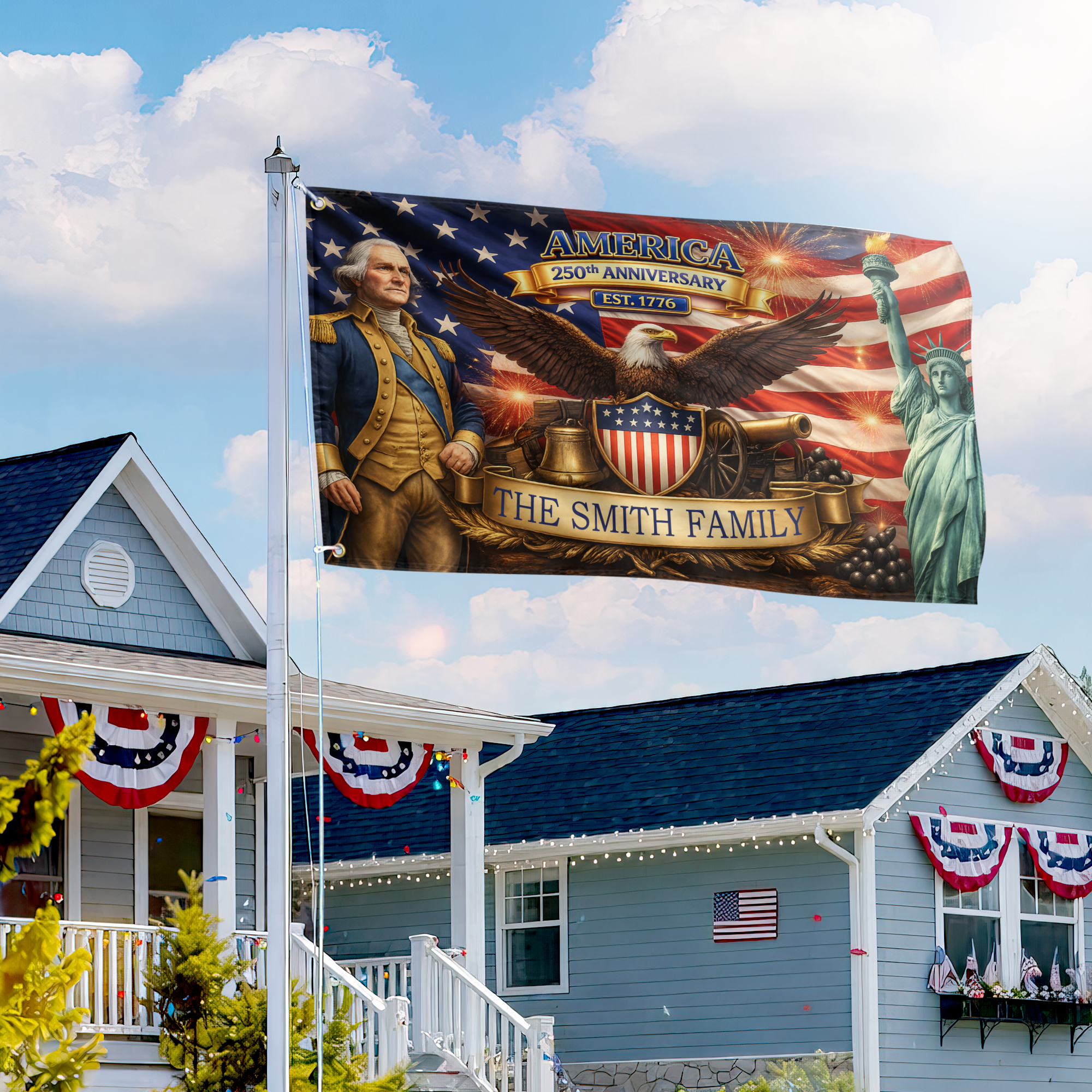 Premium Custom America 250th Anniversary Grommet Flag, America 250th Flag, America 250th Birthday, Best Gifts On Independence Day, Veterans Day.