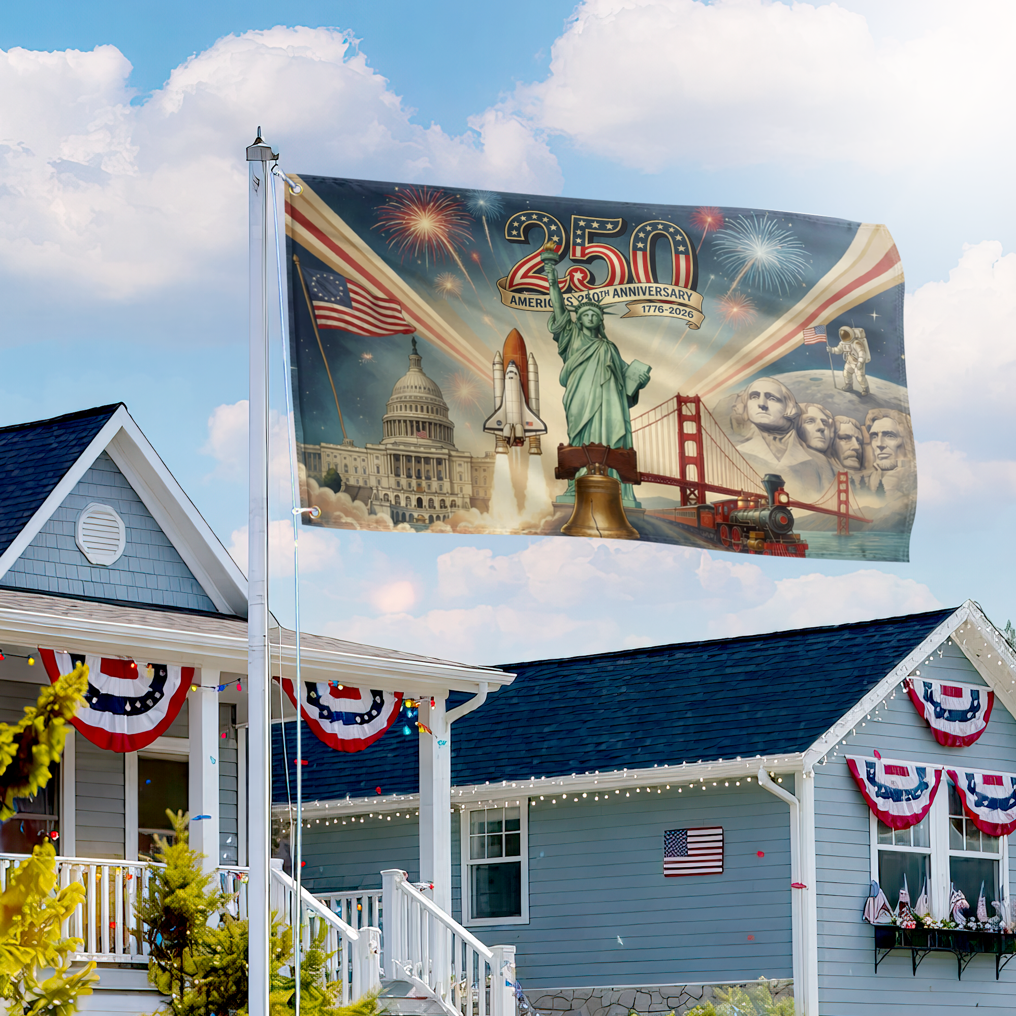 Premium America 250th Anniversary Grommet Flag, America 250th Flag, America 250th Birthday, Best Gifts On Independence Day, Veterans Day.