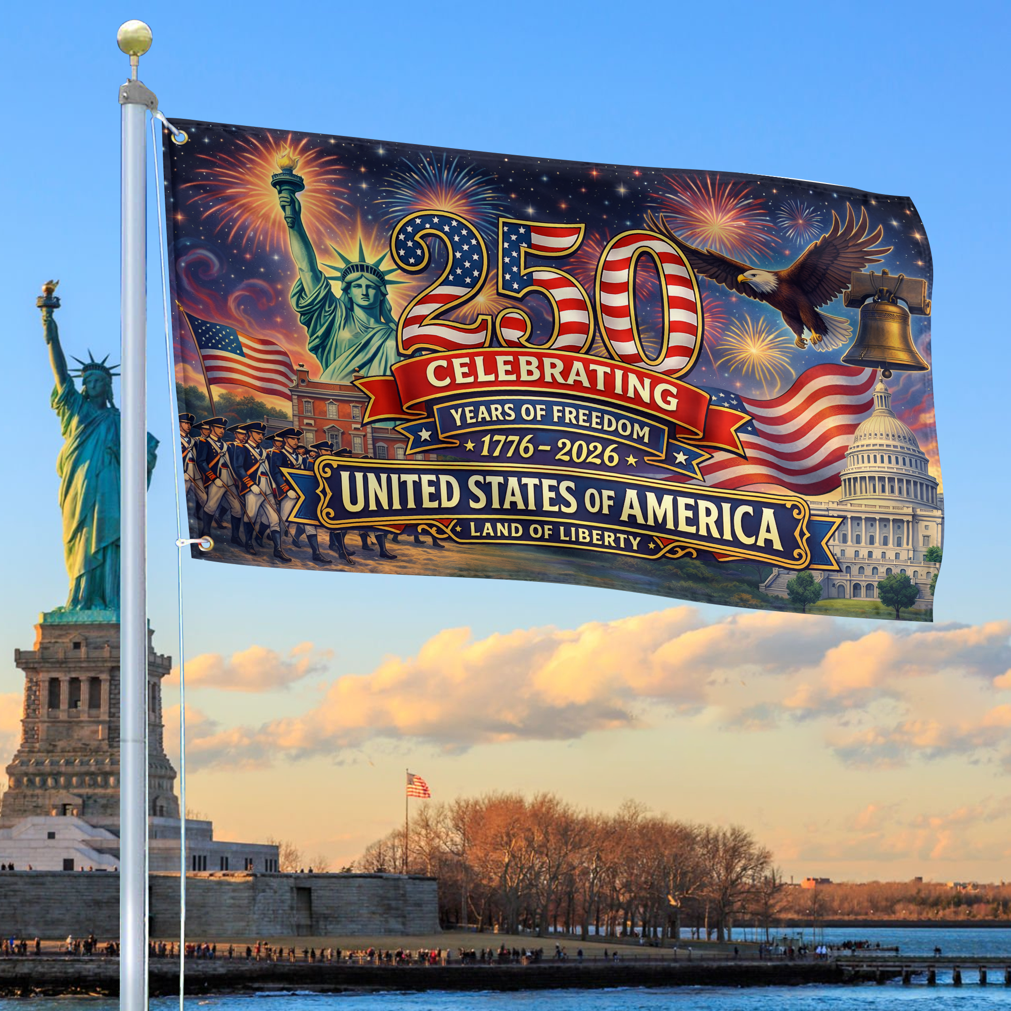 Premium America 250th Anniversary Grommet Flag, America 250th Flag, America 250th Birthday, Best Gifts On Independence Day, Veterans Day.