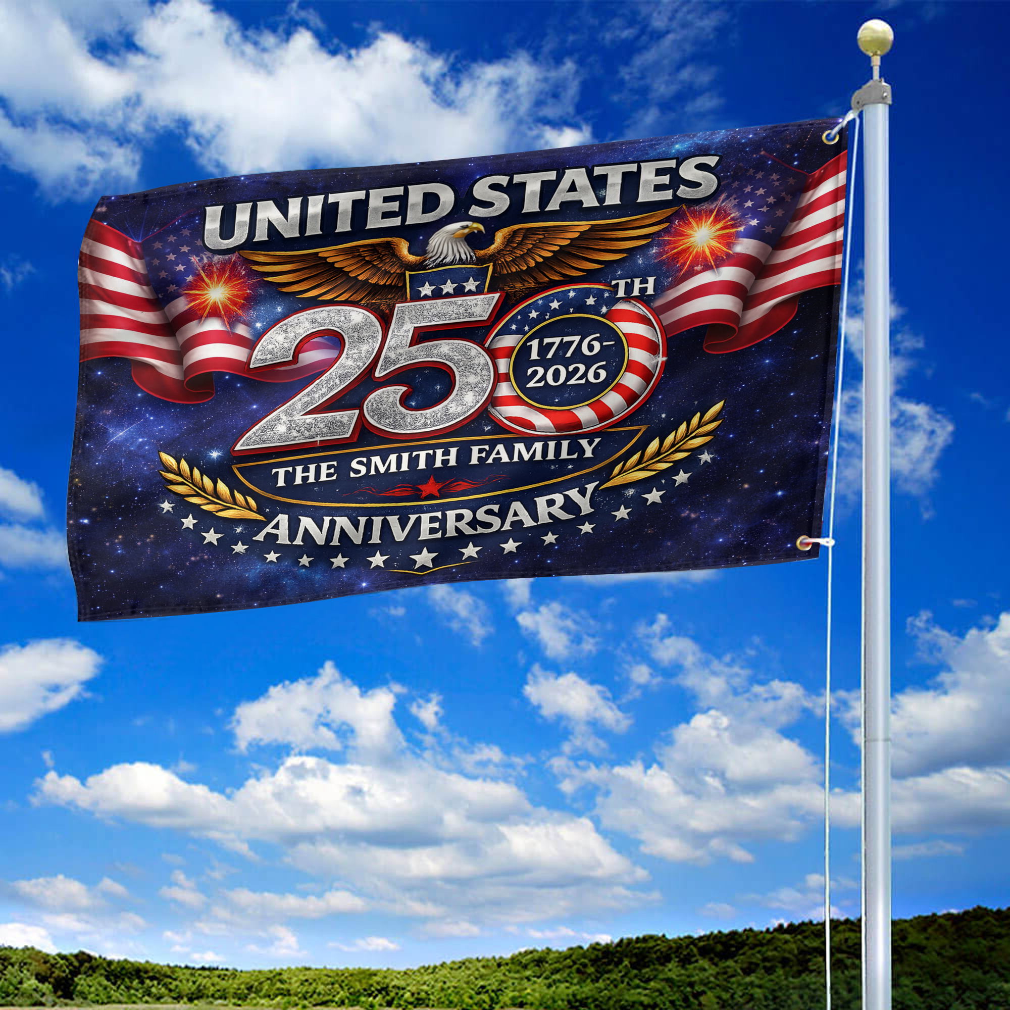 Premium Custom America 250th Anniversary Grommet Flag, America 250th Flag, America 250th Birthday, Best Gifts On Independence Day, Veterans Day.