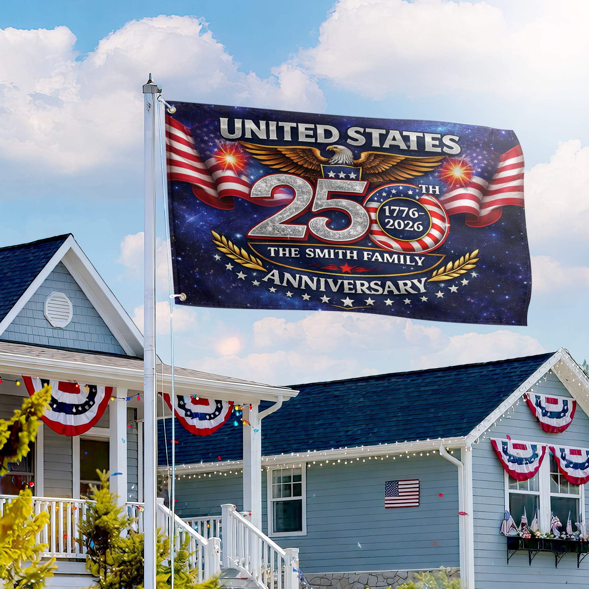 Premium Custom America 250th Anniversary Grommet Flag, America 250th Flag, America 250th Birthday, Best Gifts On Independence Day, Veterans Day.