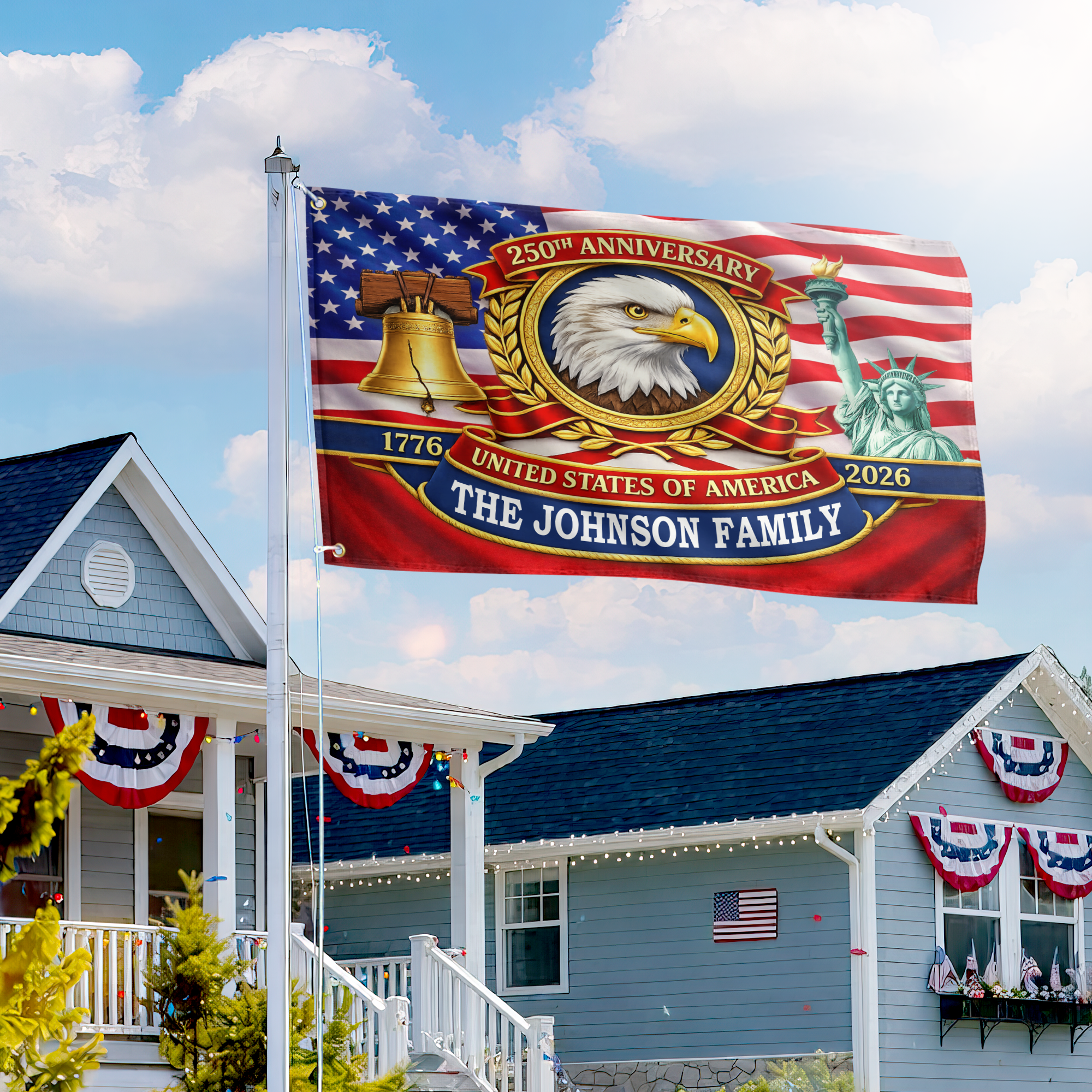 Premium Custom America 250th Anniversary Grommet Flag, America 250th Flag, America 250th Birthday, Best Gifts On Independence Day, Veterans Day.