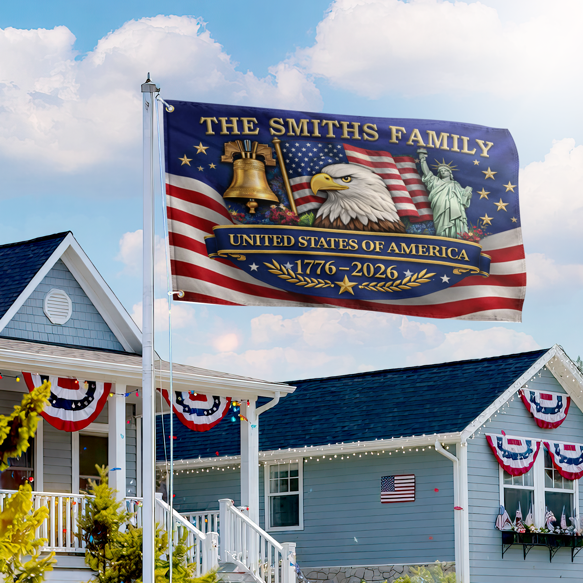 Premium Custom America 250th Anniversary Grommet Flag, America 250th Flag, America 250th Birthday, Best Gifts On Independence Day, Veterans Day.