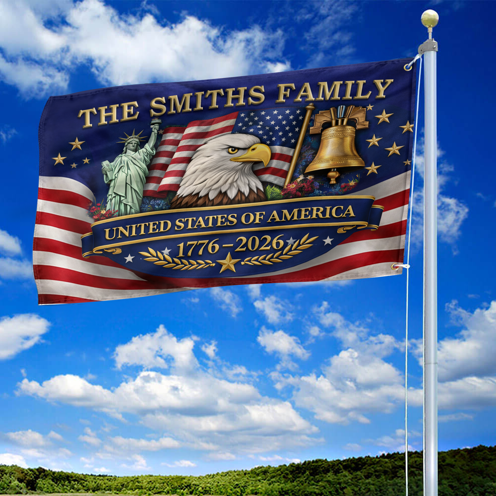 Premium Custom America 250th Anniversary Grommet Flag, America 250th Flag, America 250th Birthday, Best Gifts On Independence Day, Veterans Day.