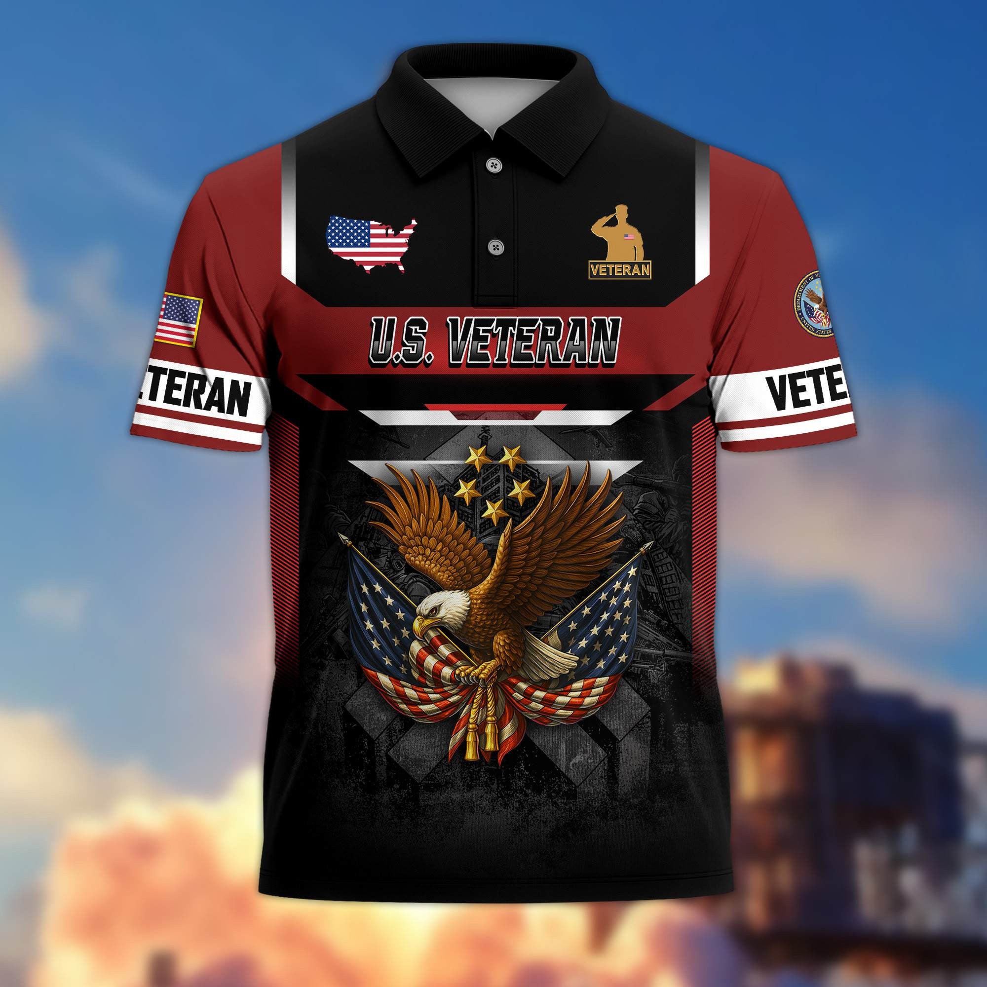 Premium US Veterans Polo Shirt, Gifts For US Veterans, Gifts On Father's Day, Veterans Day.