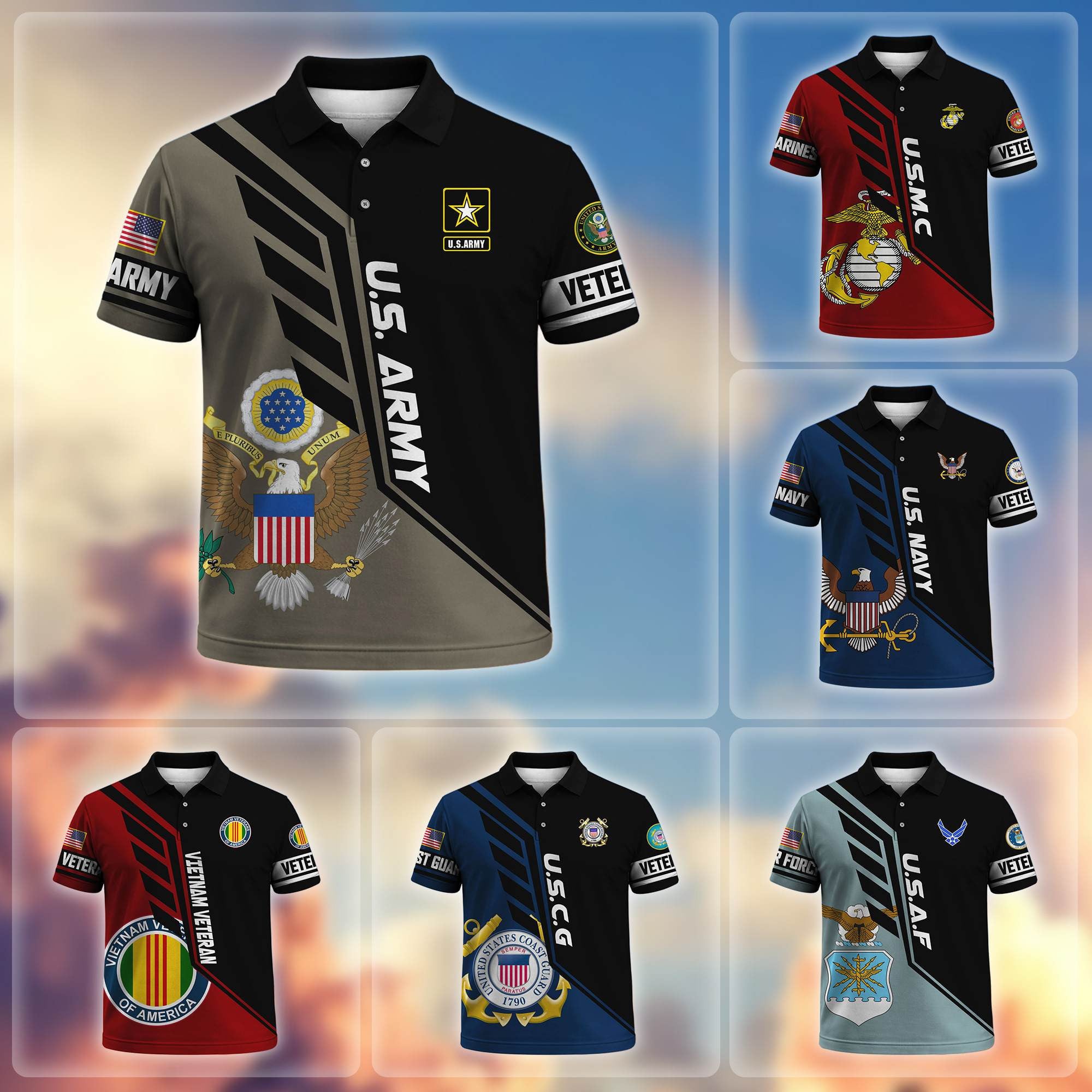 Premium US Veterans Polo Shirt, Gifts For US Veterans, Gifts On Father's Day, Veterans Day.