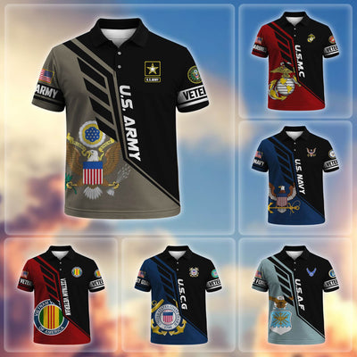Premium US Veterans Polo Shirt, Gifts For US Veterans, Gifts On Father's Day, Veterans Day.