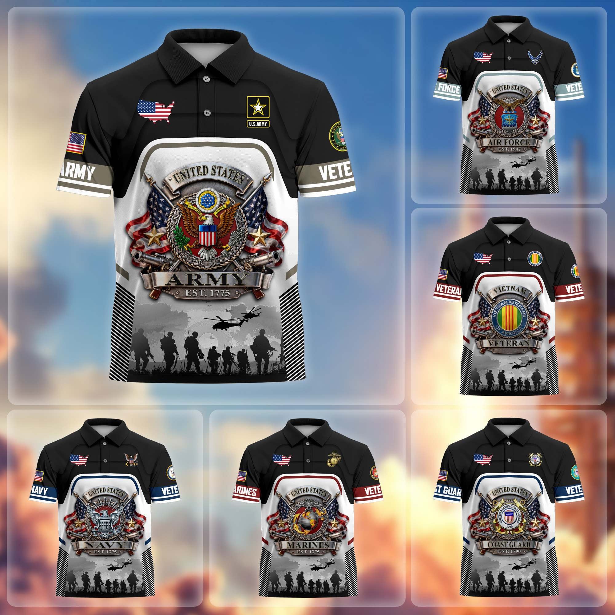 Premium US Veterans Polo Shirt, Gifts For US Veterans, Gifts On Father's Day, Veterans Day.