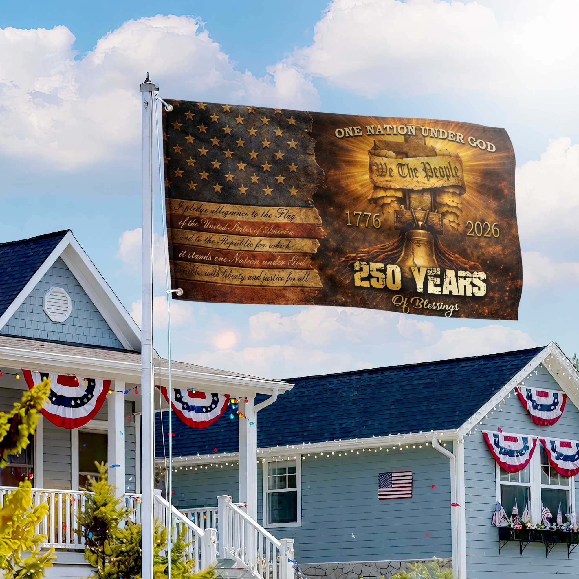Premium America 250th Anniversary Grommet Flag, America 250th Flag, America 250th Birthday, Best Gifts On Independence Day, Veterans Day.