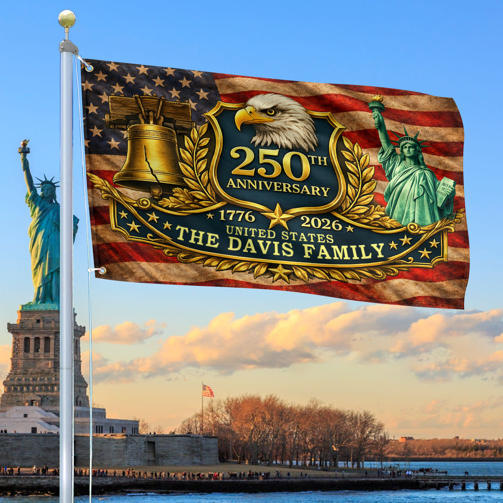 Premium Custom America 250th Anniversary Grommet Flag, America 250th Flag, America 250th Birthday, Best Gifts On Independence Day, Veterans Day.