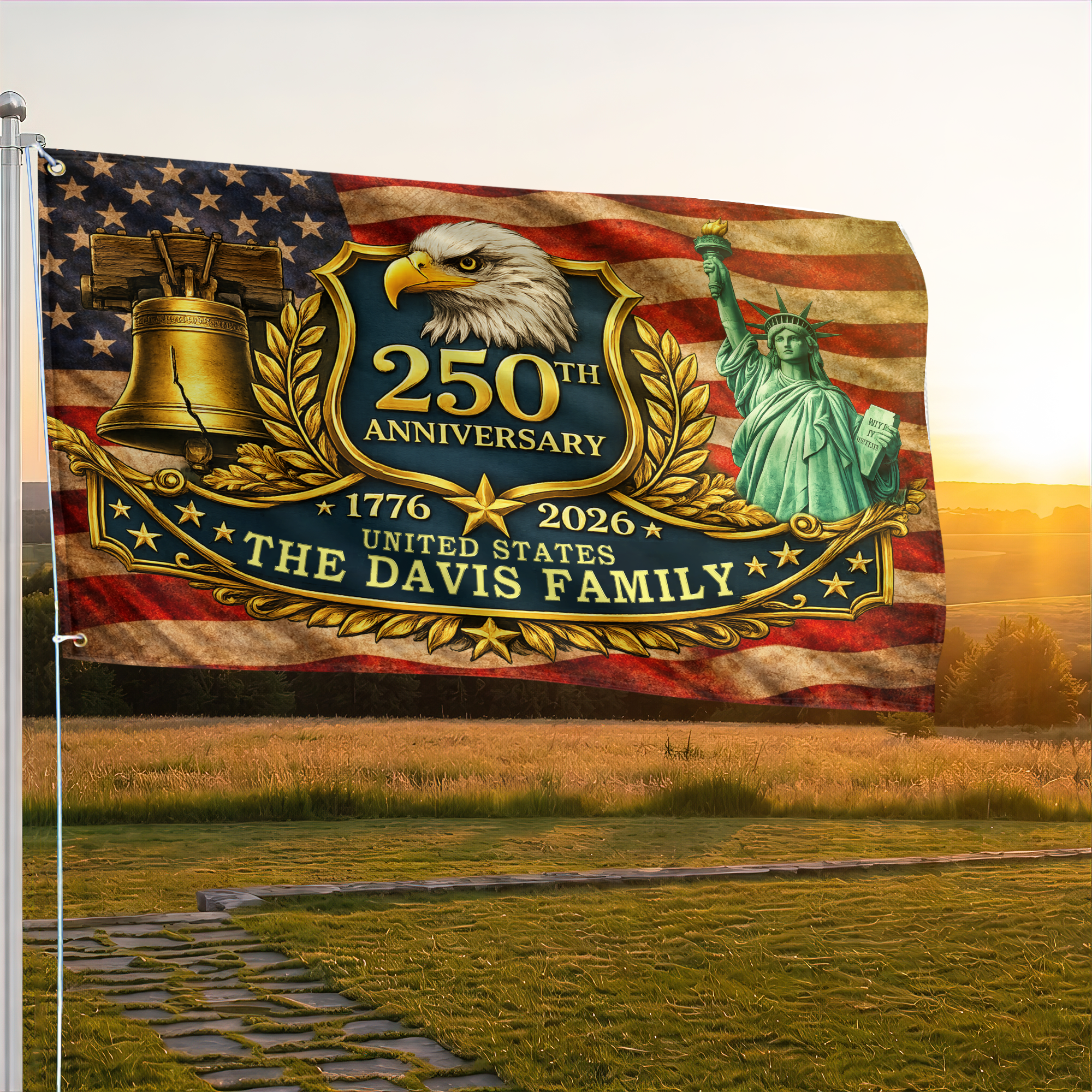 Premium Custom America 250th Anniversary Grommet Flag, America 250th Flag, America 250th Birthday, Best Gifts On Independence Day, Veterans Day.