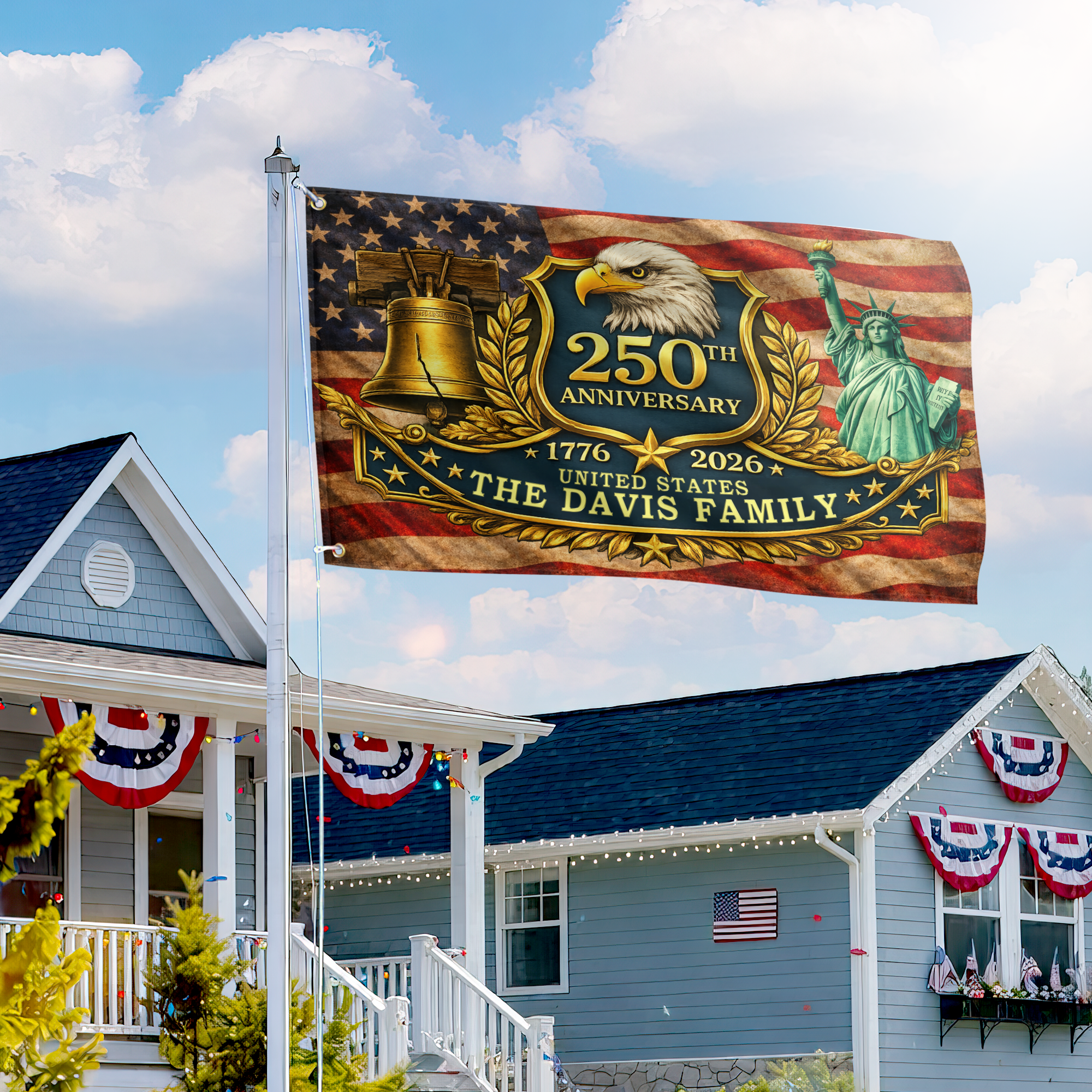 Premium Custom America 250th Anniversary Grommet Flag, America 250th Flag, America 250th Birthday, Best Gifts On Independence Day, Veterans Day.