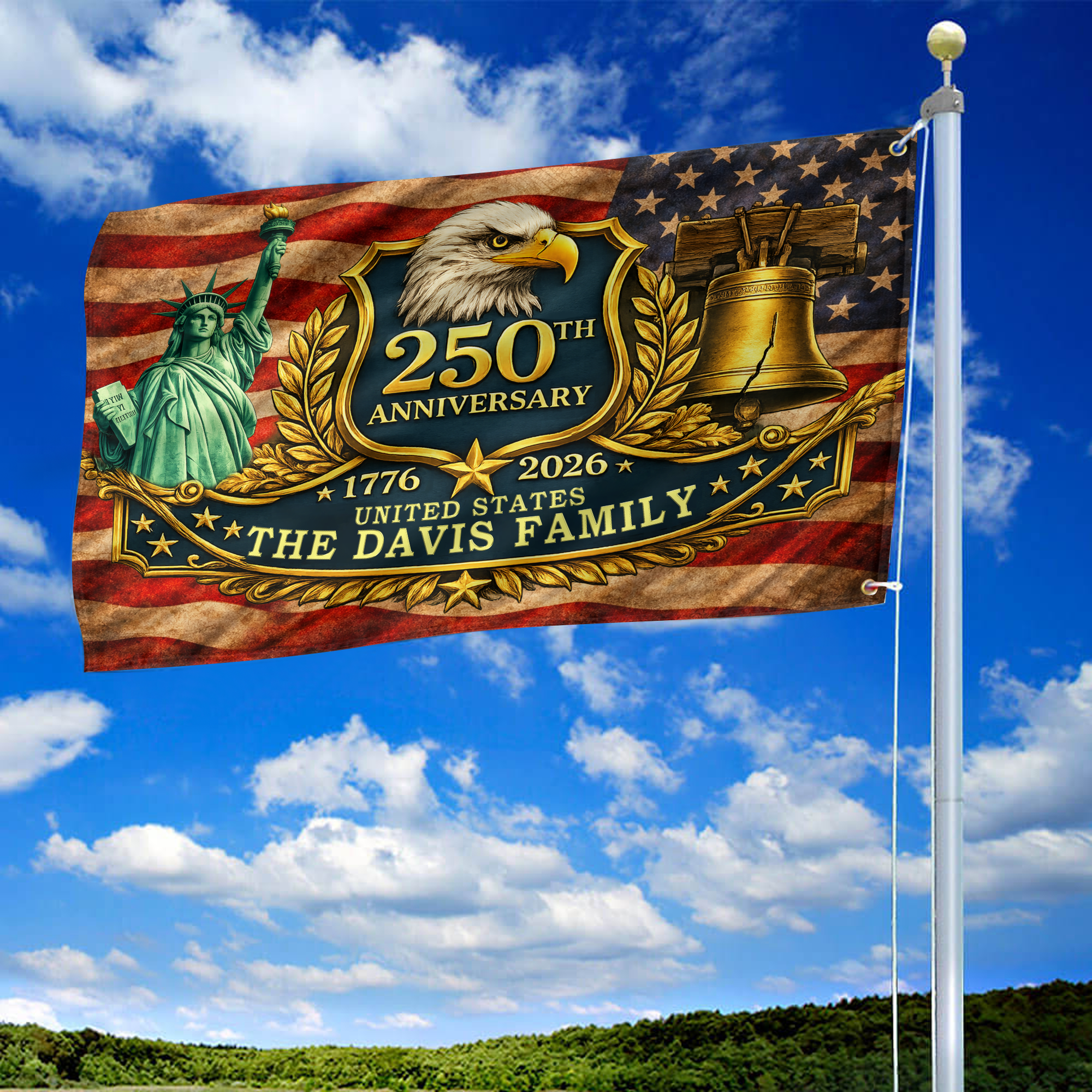Premium Custom America 250th Anniversary Grommet Flag, America 250th Flag, America 250th Birthday, Best Gifts On Independence Day, Veterans Day.