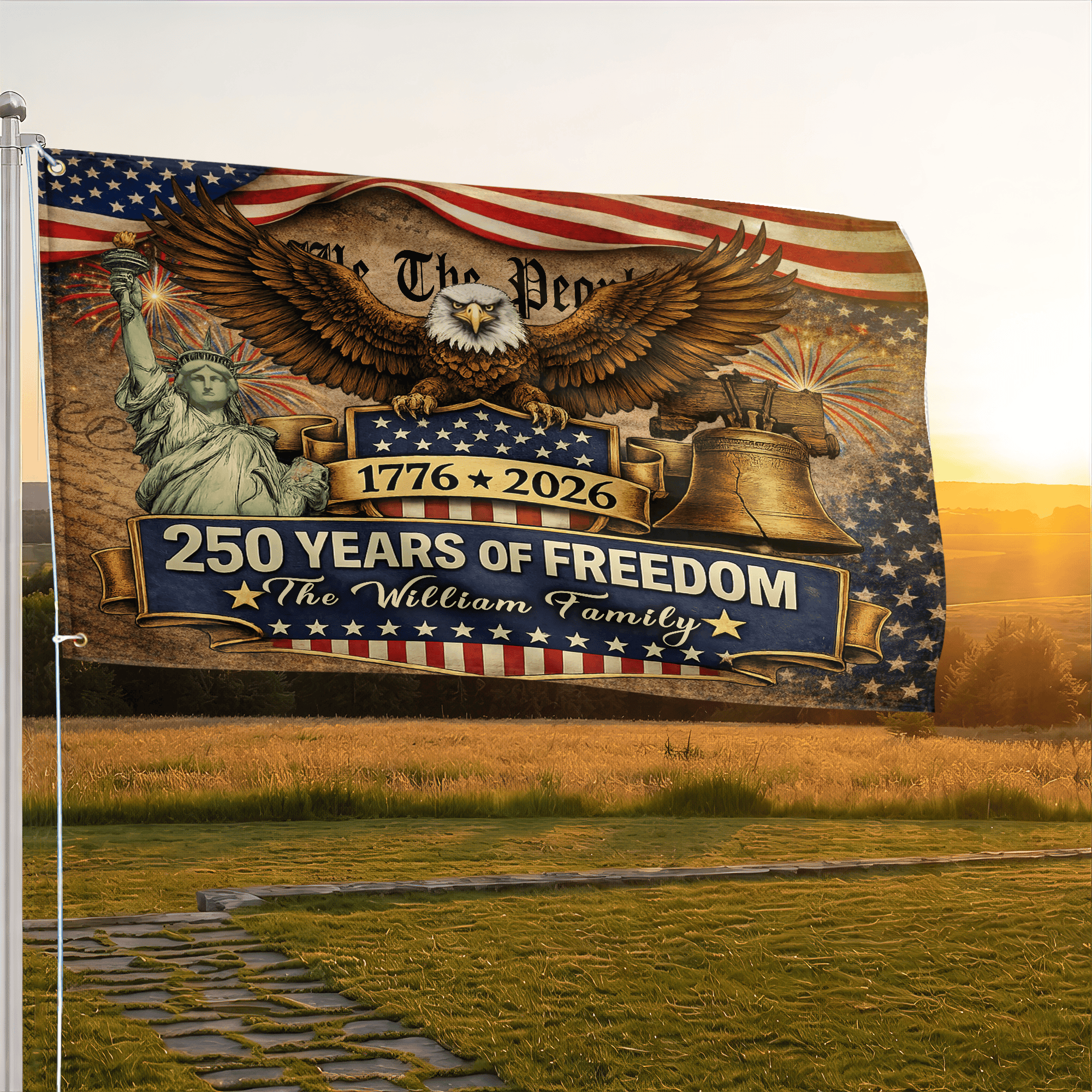 Premium Custom America 250th Anniversary Grommet Flag, America 250th Flag, America 250th Birthday, Best Gifts On Independence Day, Veterans Day.