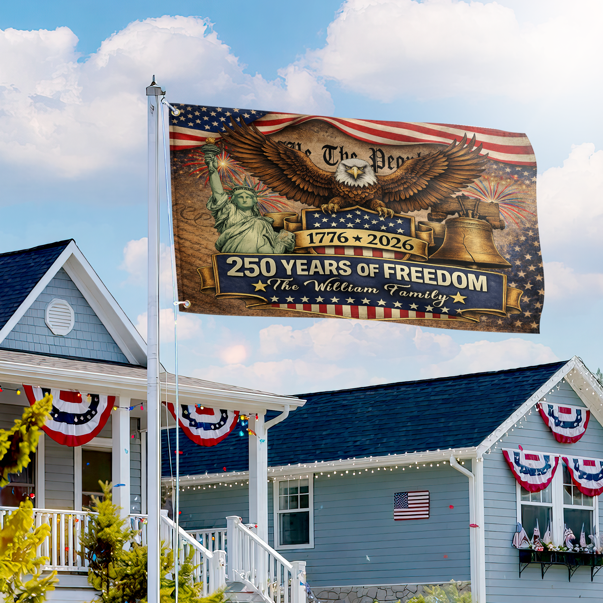 Premium Custom America 250th Anniversary Grommet Flag, America 250th Flag, America 250th Birthday, Best Gifts On Independence Day, Veterans Day.