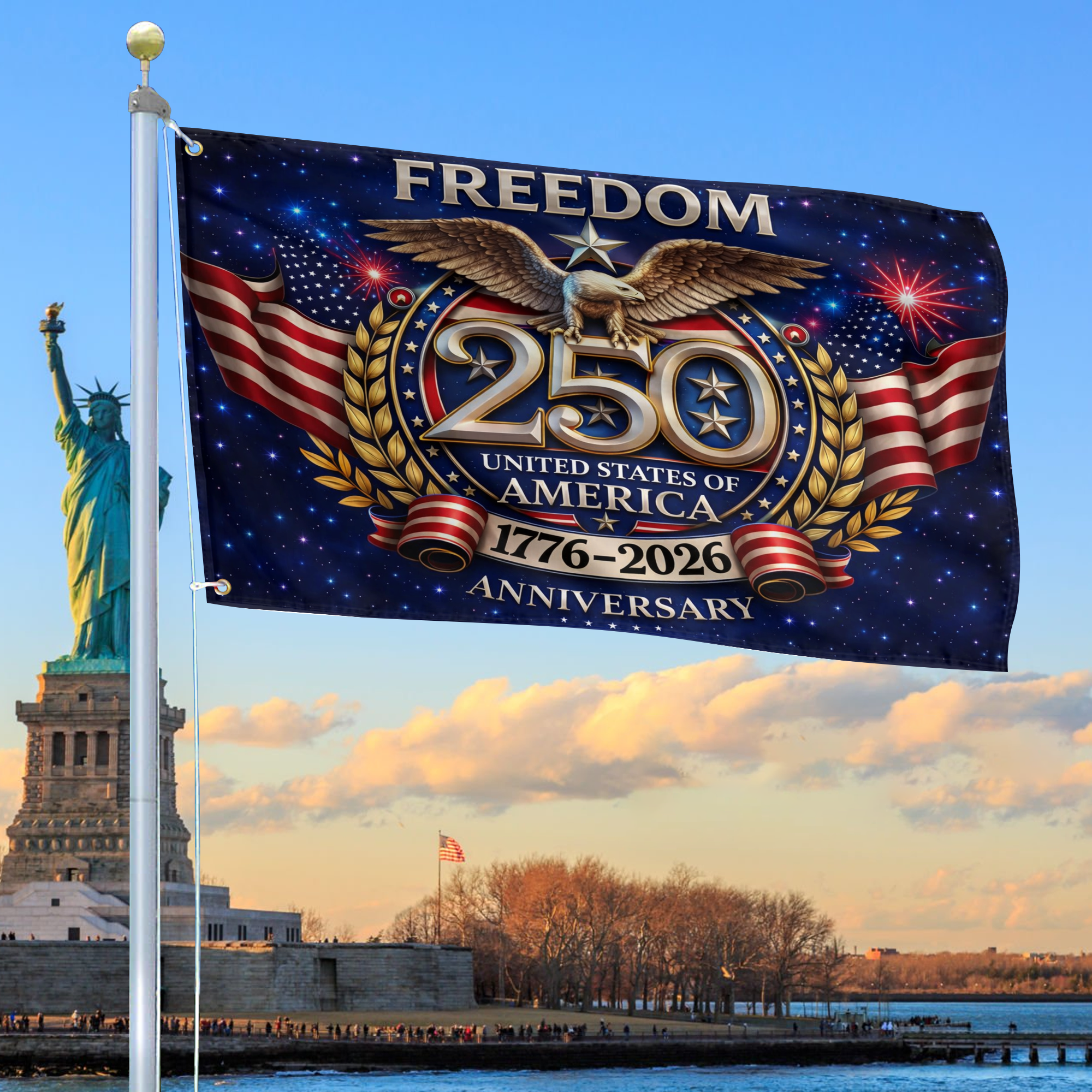 Premium America 250th Anniversary Grommet Flag, America 250th Flag, America 250th Birthday, Best Gifts On Independence Day, Veterans Day.