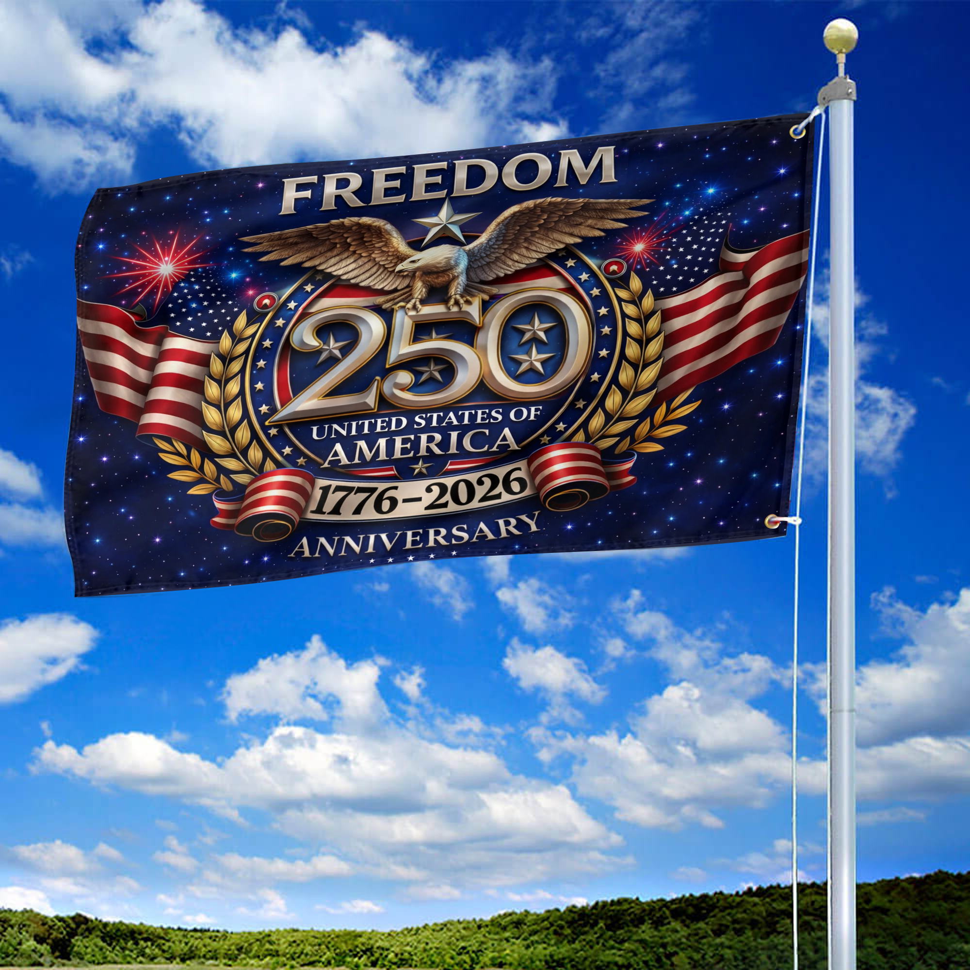 Premium America 250th Anniversary Grommet Flag, America 250th Flag, America 250th Birthday, Best Gifts On Independence Day, Veterans Day.