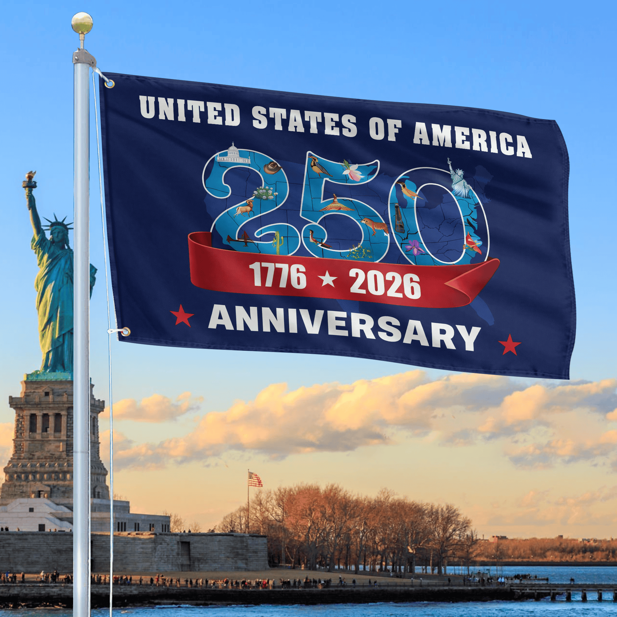 Premium America 250th Anniversary Grommet Flag, America 250th Flag, America 250th Birthday, Best Gifts On Independence Day, Veterans Day.