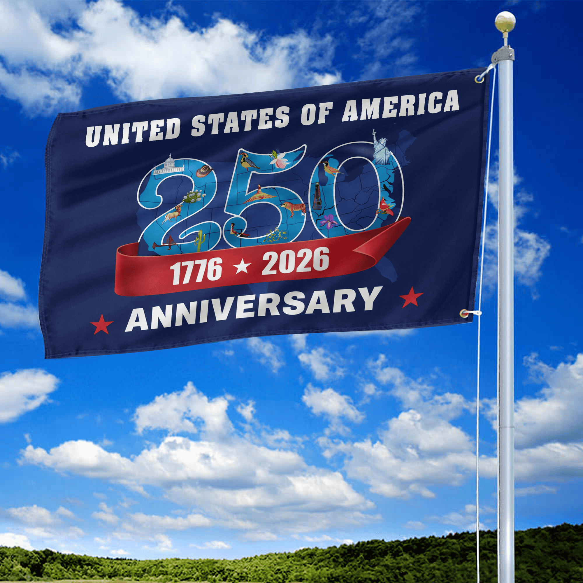 Premium America 250th Anniversary Grommet Flag, America 250th Flag, America 250th Birthday, Best Gifts On Independence Day, Veterans Day.