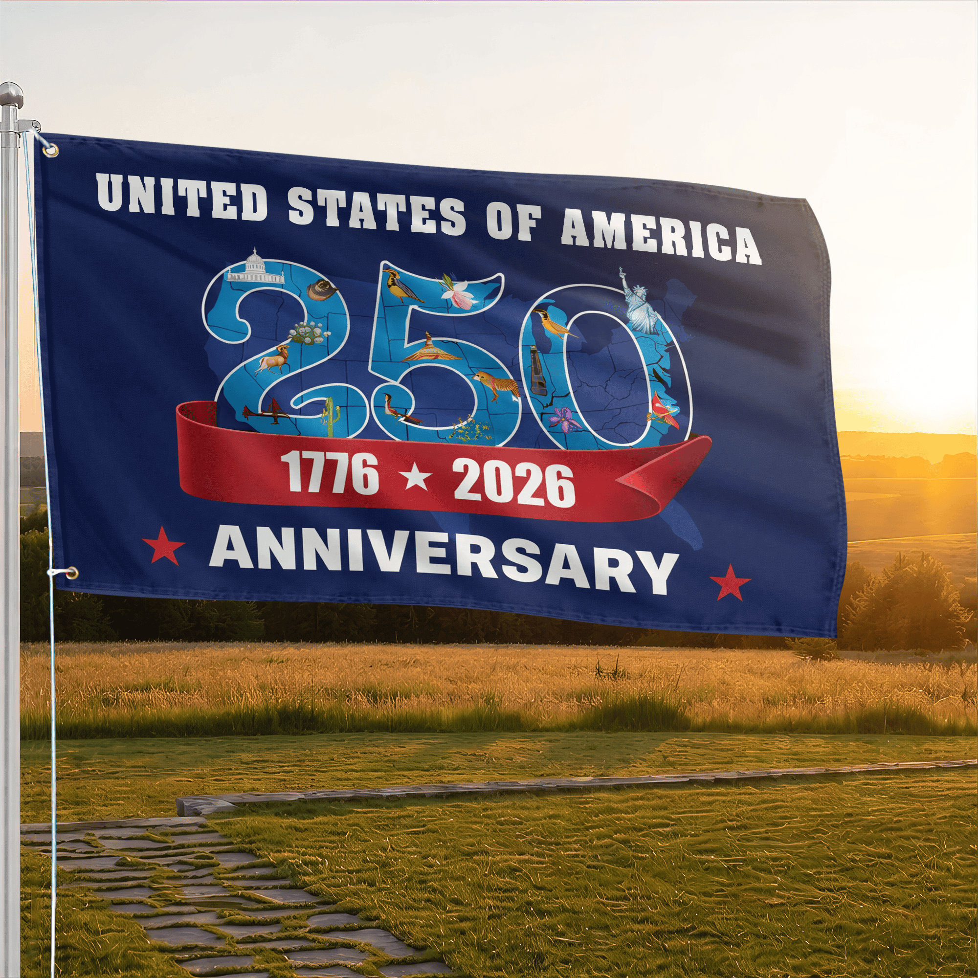 Premium America 250th Anniversary Grommet Flag, America 250th Flag, America 250th Birthday, Best Gifts On Independence Day, Veterans Day.