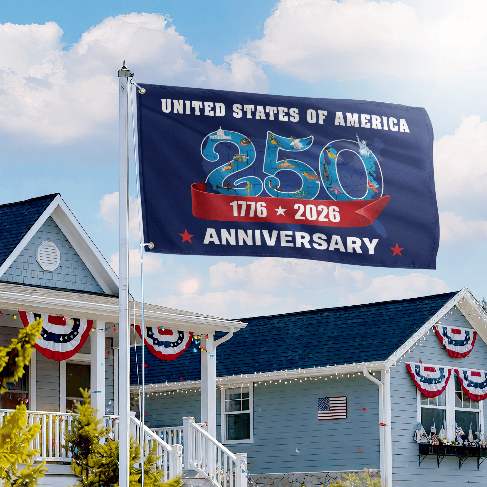 Premium America 250th Anniversary Grommet Flag, America 250th Flag, America 250th Birthday, Best Gifts On Independence Day, Veterans Day.
