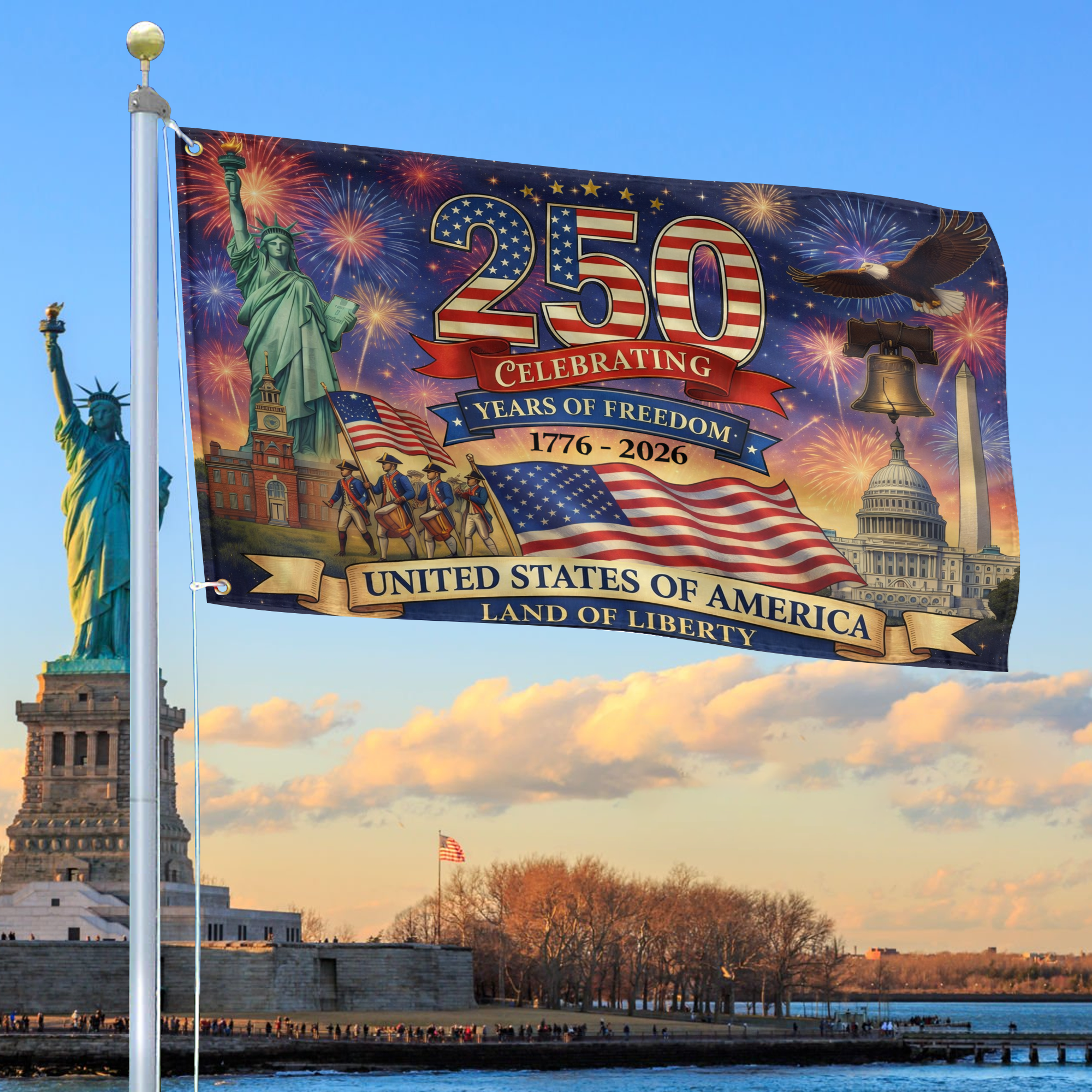 Premium America 250th Anniversary Grommet Flag, America 250th Flag, America 250th Birthday, Best Gifts On Independence Day, Veterans Day.