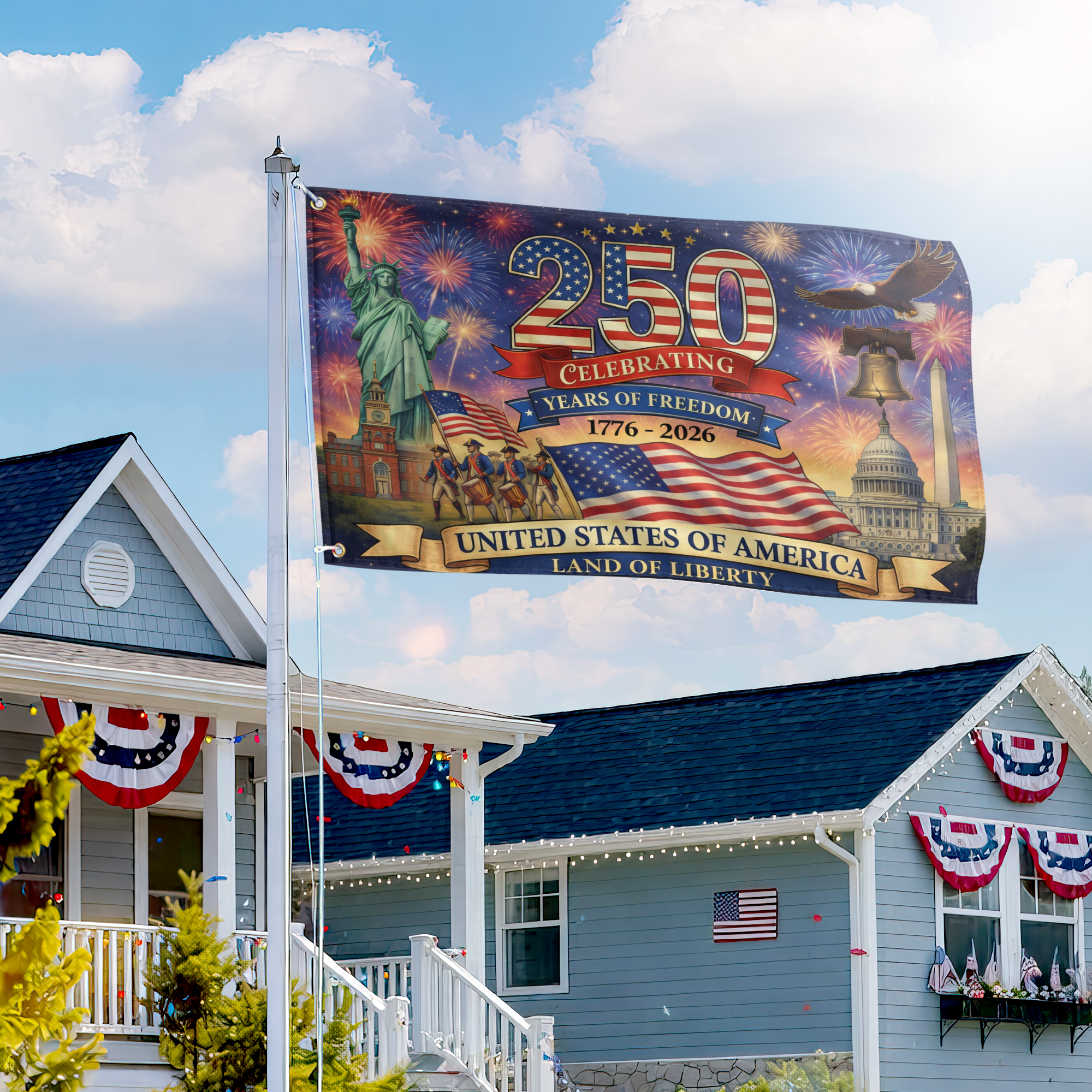 Premium America 250th Anniversary Grommet Flag, America 250th Flag, America 250th Birthday, Best Gifts On Independence Day, Veterans Day.
