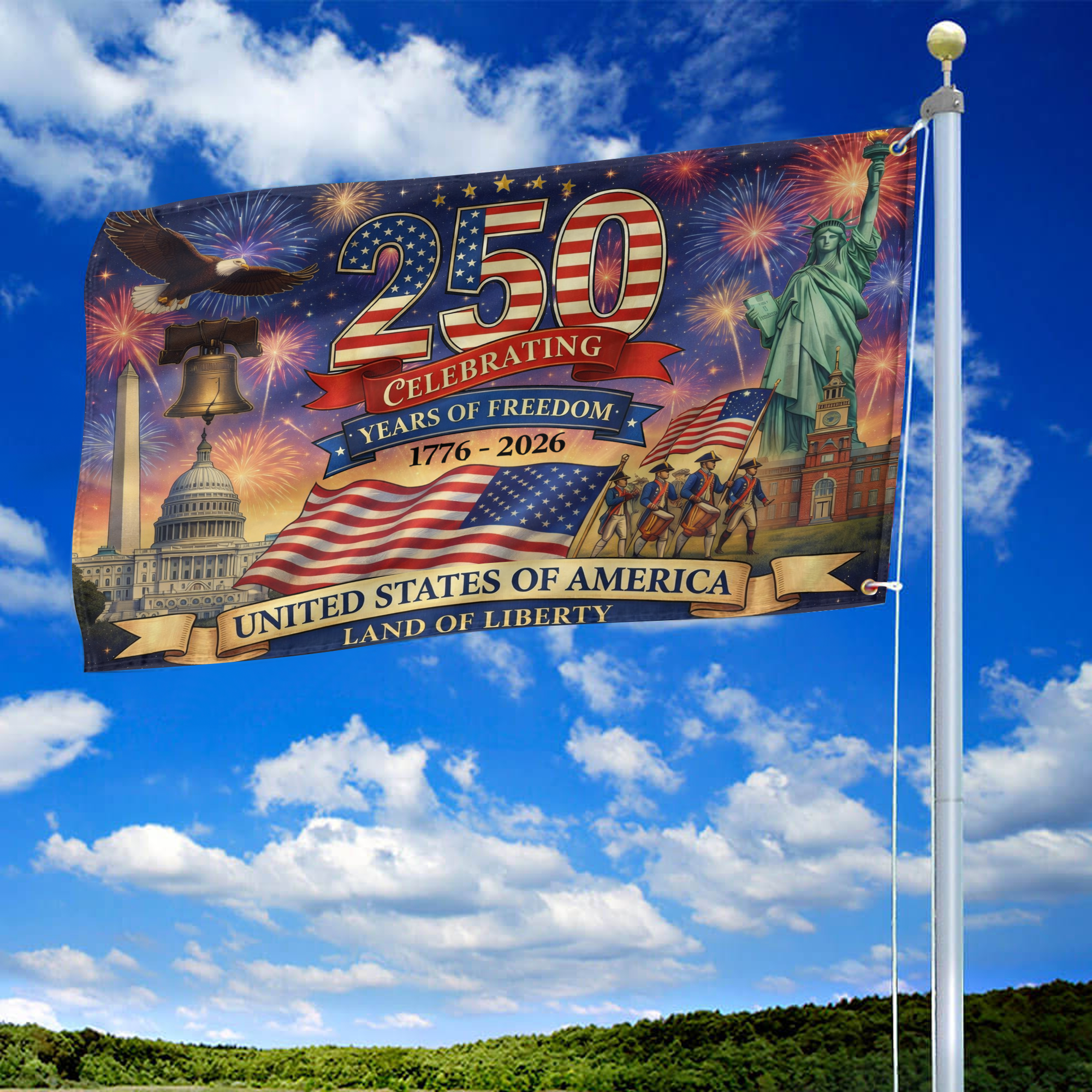 Premium America 250th Anniversary Grommet Flag, America 250th Flag, America 250th Birthday, Best Gifts On Independence Day, Veterans Day.