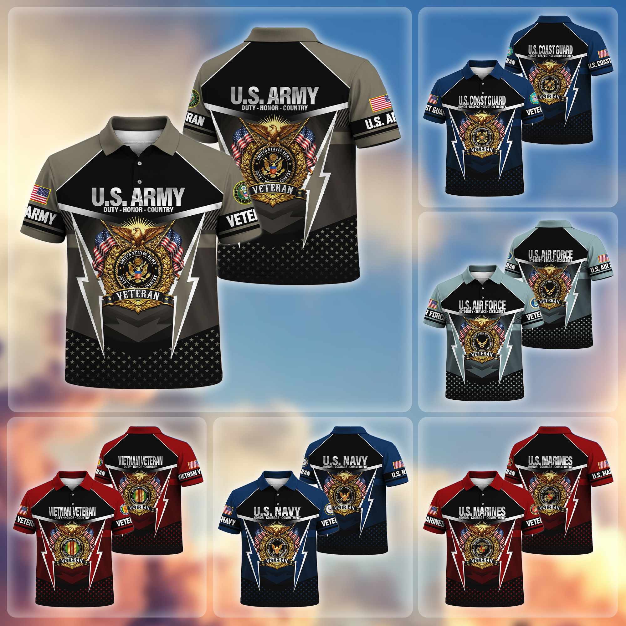 Premium US Veterans Polo Shirt, Gifts For US Veterans, Gifts On Father's Day, Veterans Day.