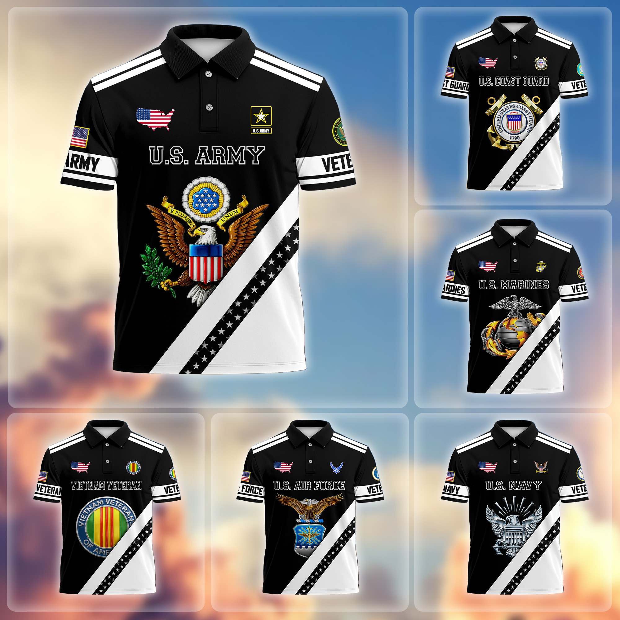 Premium US Veterans Polo Shirt, Gifts For US Veterans, Gifts On Father's Day, Veterans Day.