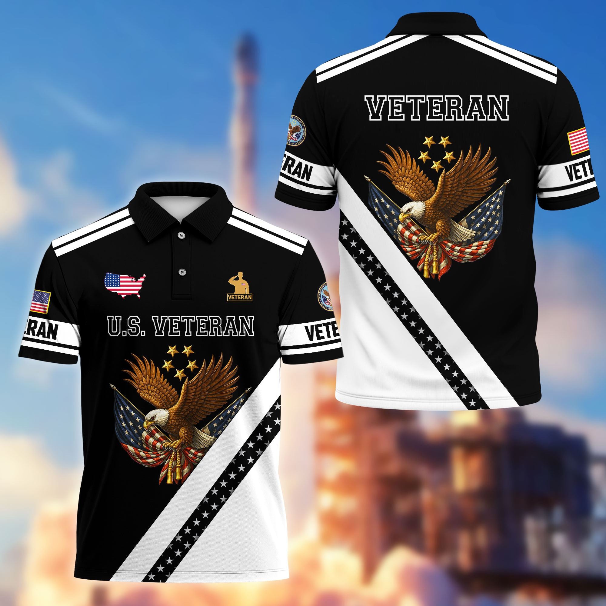 Premium US Veterans Polo Shirt, Gifts For US Veterans, Gifts On Father's Day, Veterans Day.