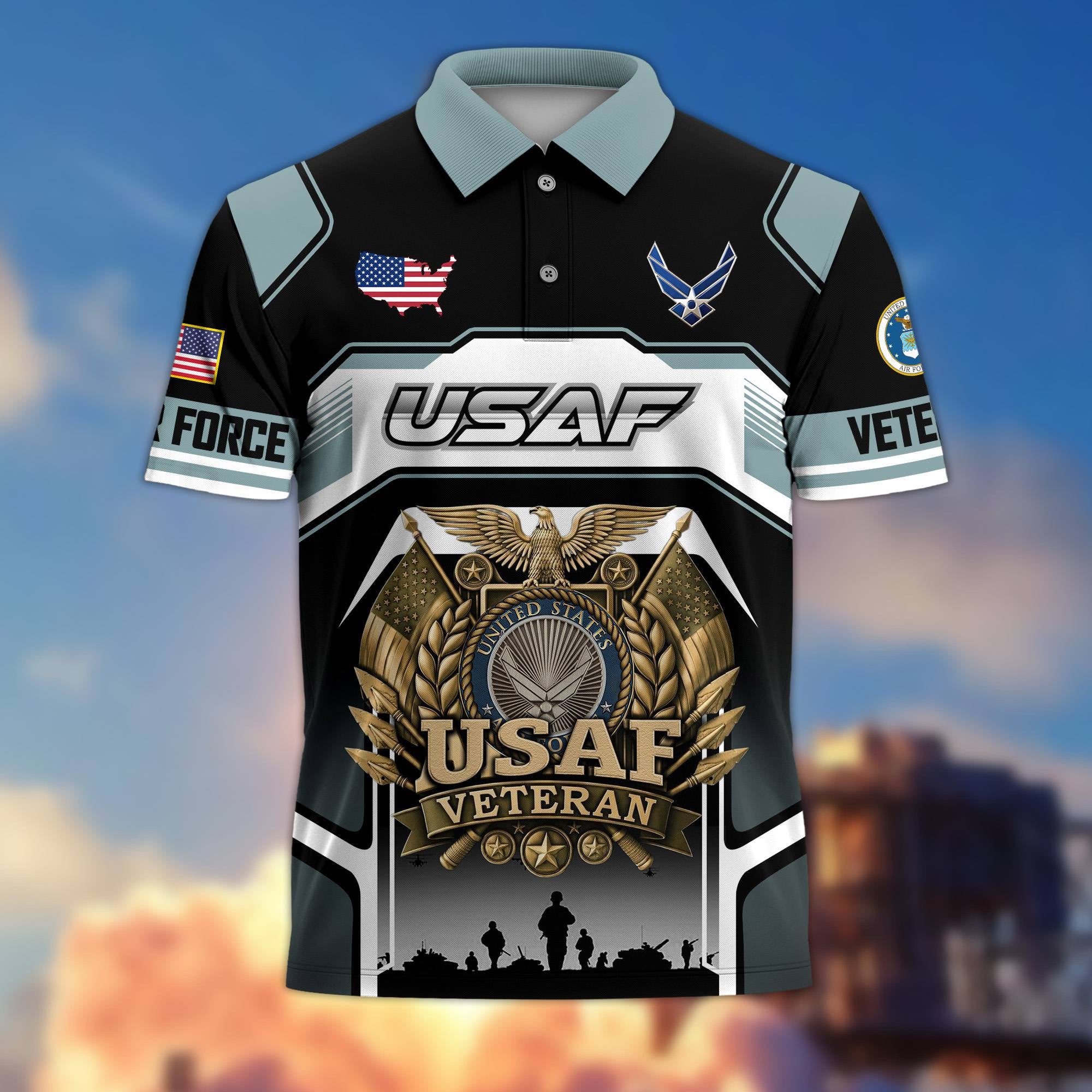 Premium US Veterans Polo Shirt, Gifts For US Veterans, Gifts On Father's Day, Veterans Day.