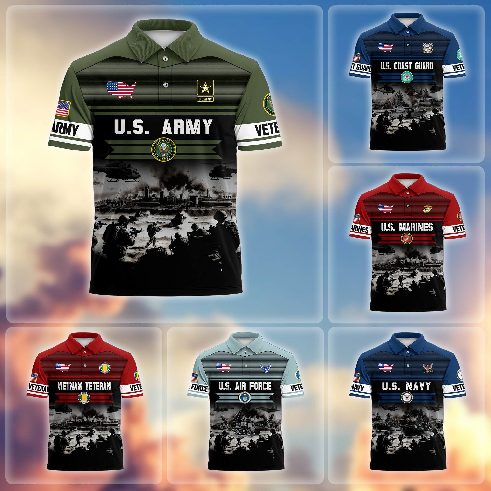 Premium US Veterans Polo Shirt, Gifts For US Veterans, Gifts On Father's Day, Veterans Day.