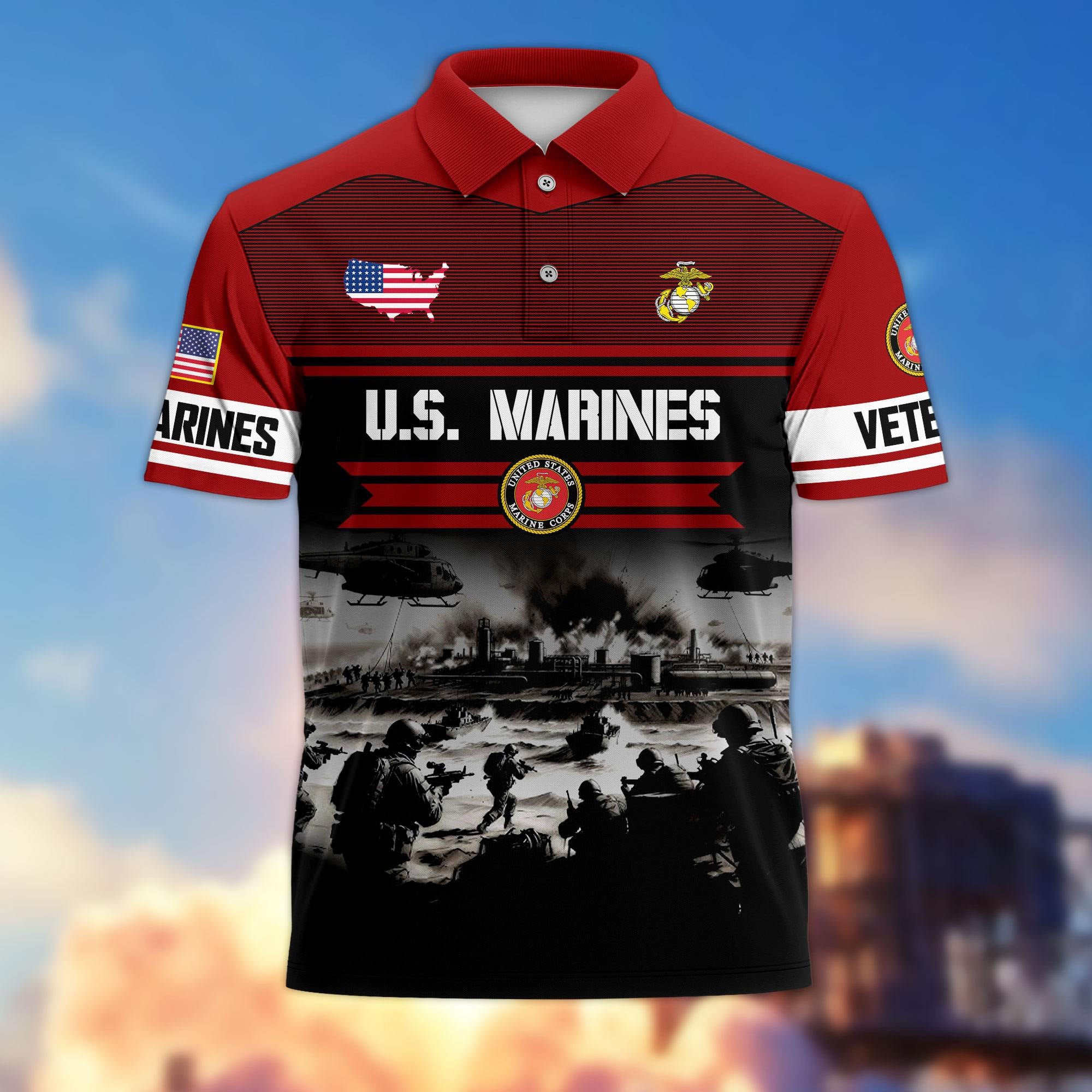 Premium US Veterans Polo Shirt, Gifts For US Veterans, Gifts On Father's Day, Veterans Day.