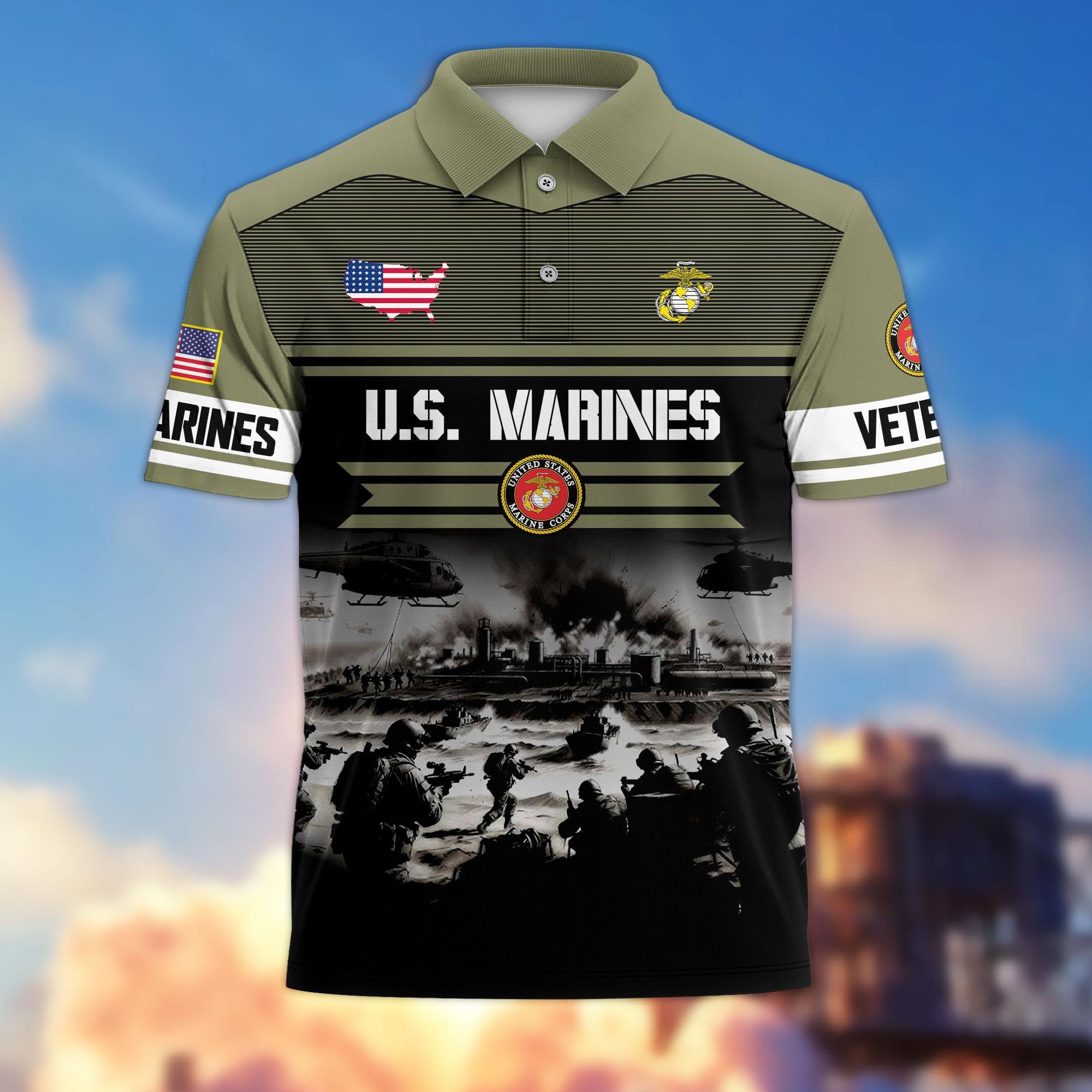Premium US Veterans Polo Shirt, Gifts For US Veterans, Gifts On Father's Day, Veterans Day.