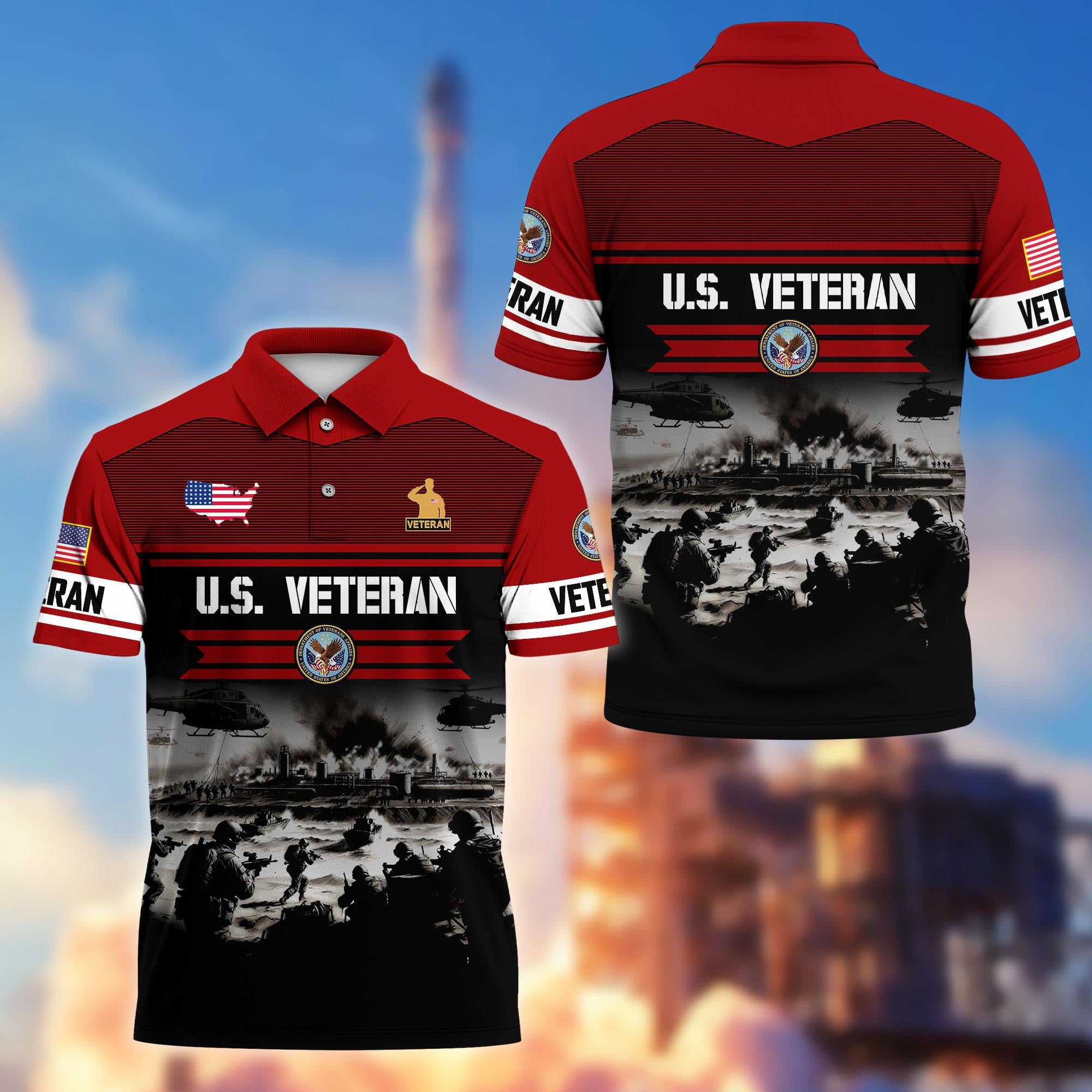 Premium US Veterans Polo Shirt, Gifts For US Veterans, Gifts On Father's Day, Veterans Day.