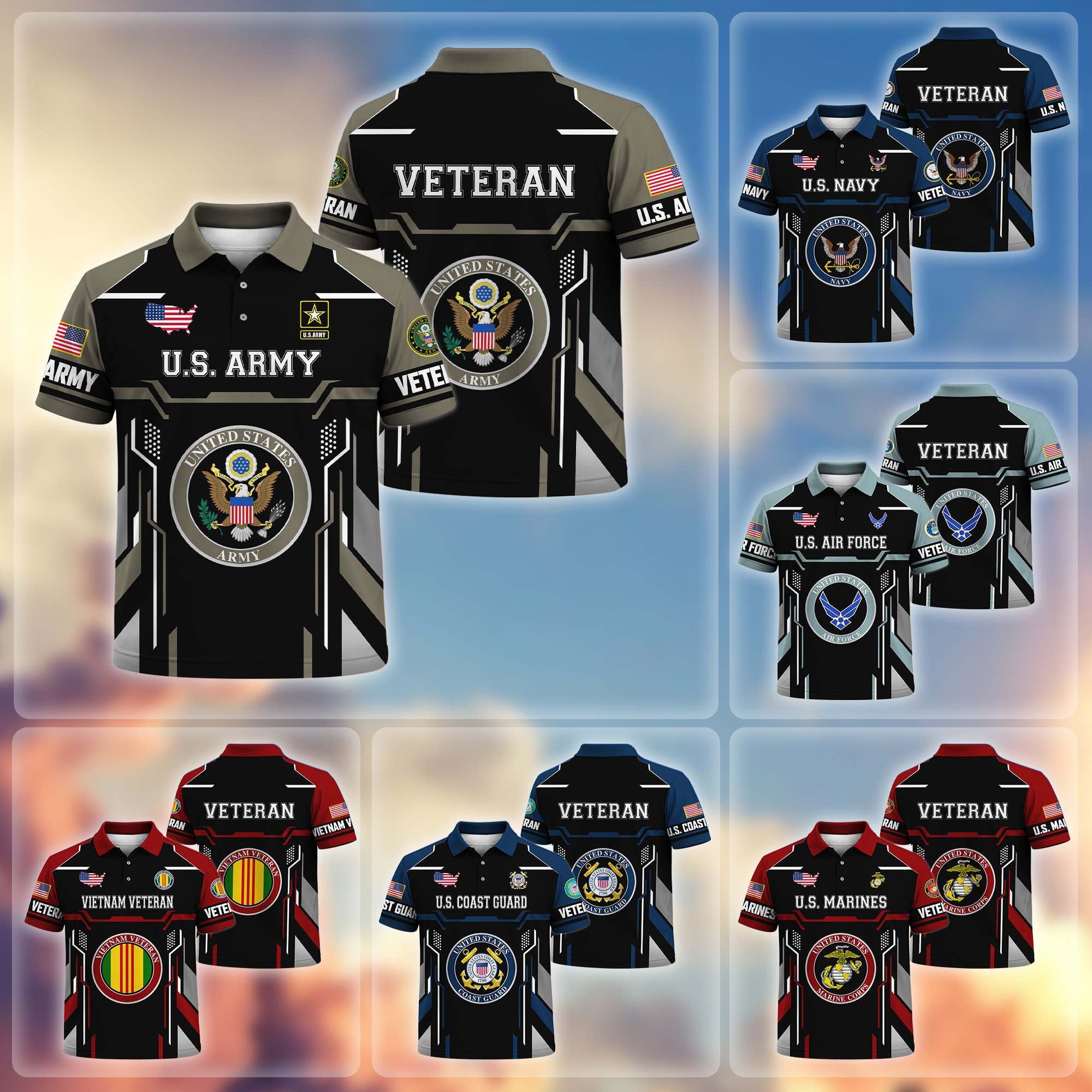 Premium US Veterans Polo Shirt, Gifts For US Veterans, Gifts On Father's Day, Veterans Day.
