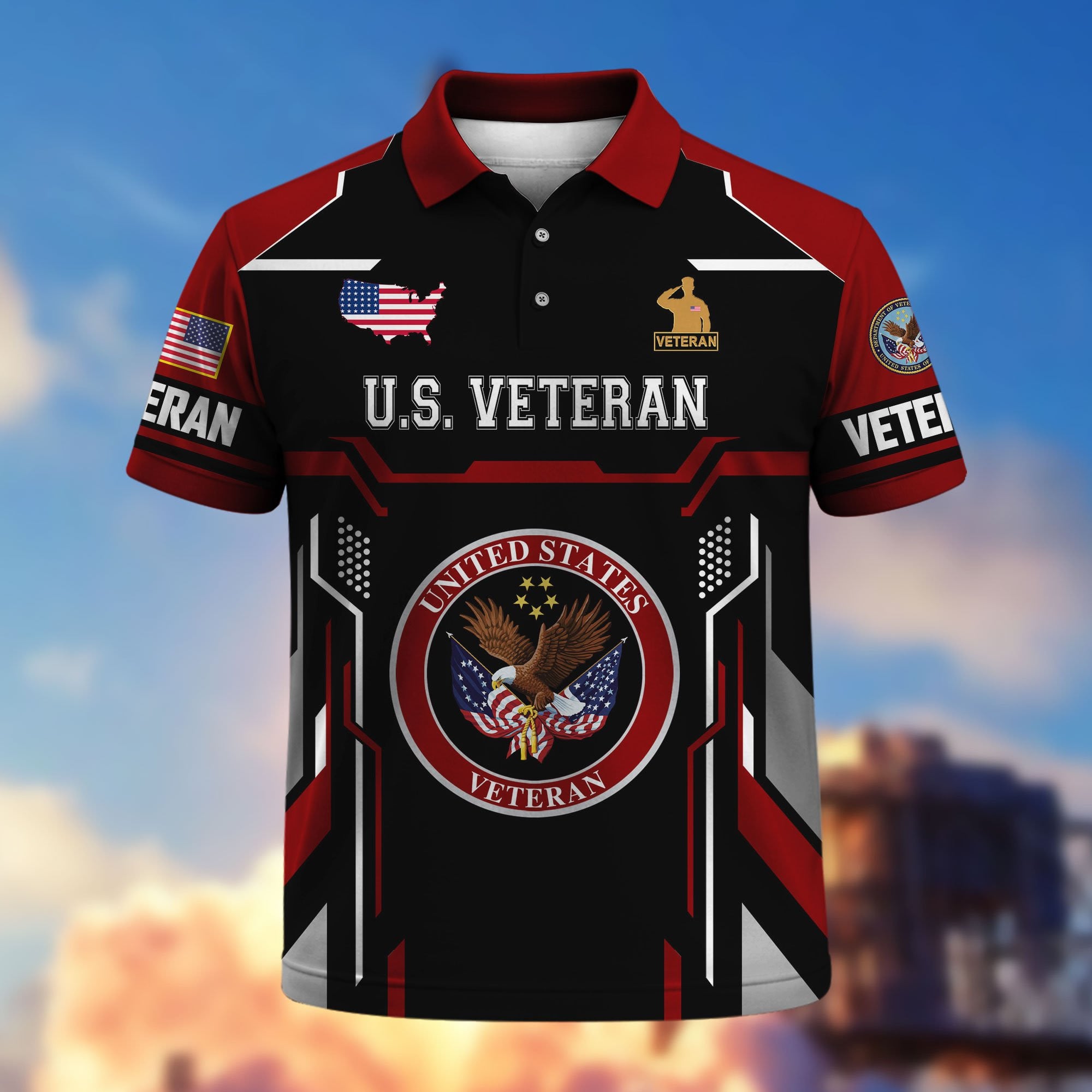 Premium US Veterans Polo Shirt, Gifts For US Veterans, Gifts On Father's Day, Veterans Day.