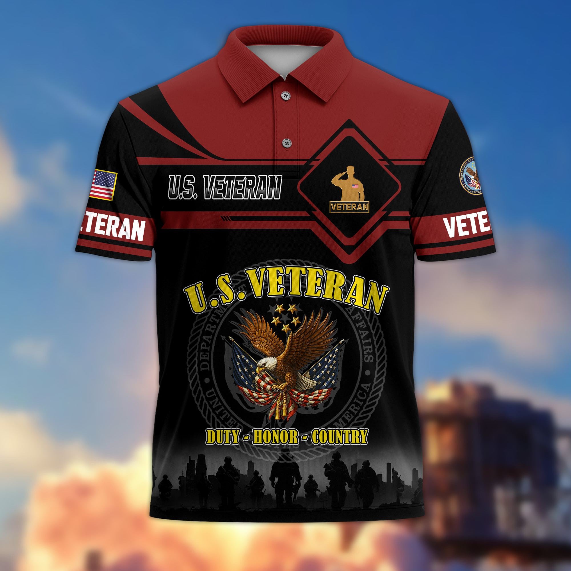 Premium US Veterans Polo Shirt, Gifts For US Veterans, Gifts On Father's Day, Veterans Day.