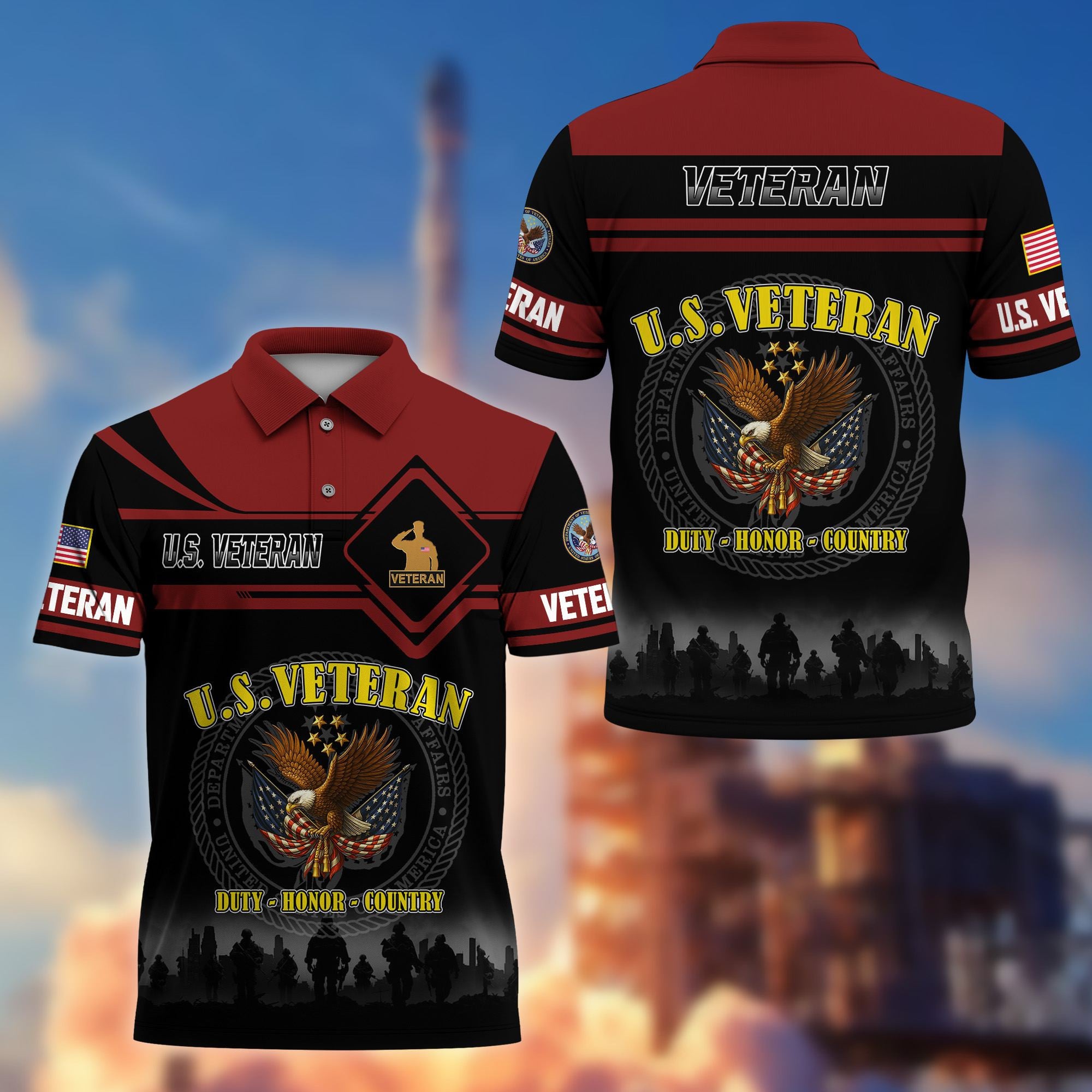 Premium US Veterans Polo Shirt, Gifts For US Veterans, Gifts On Father's Day, Veterans Day.