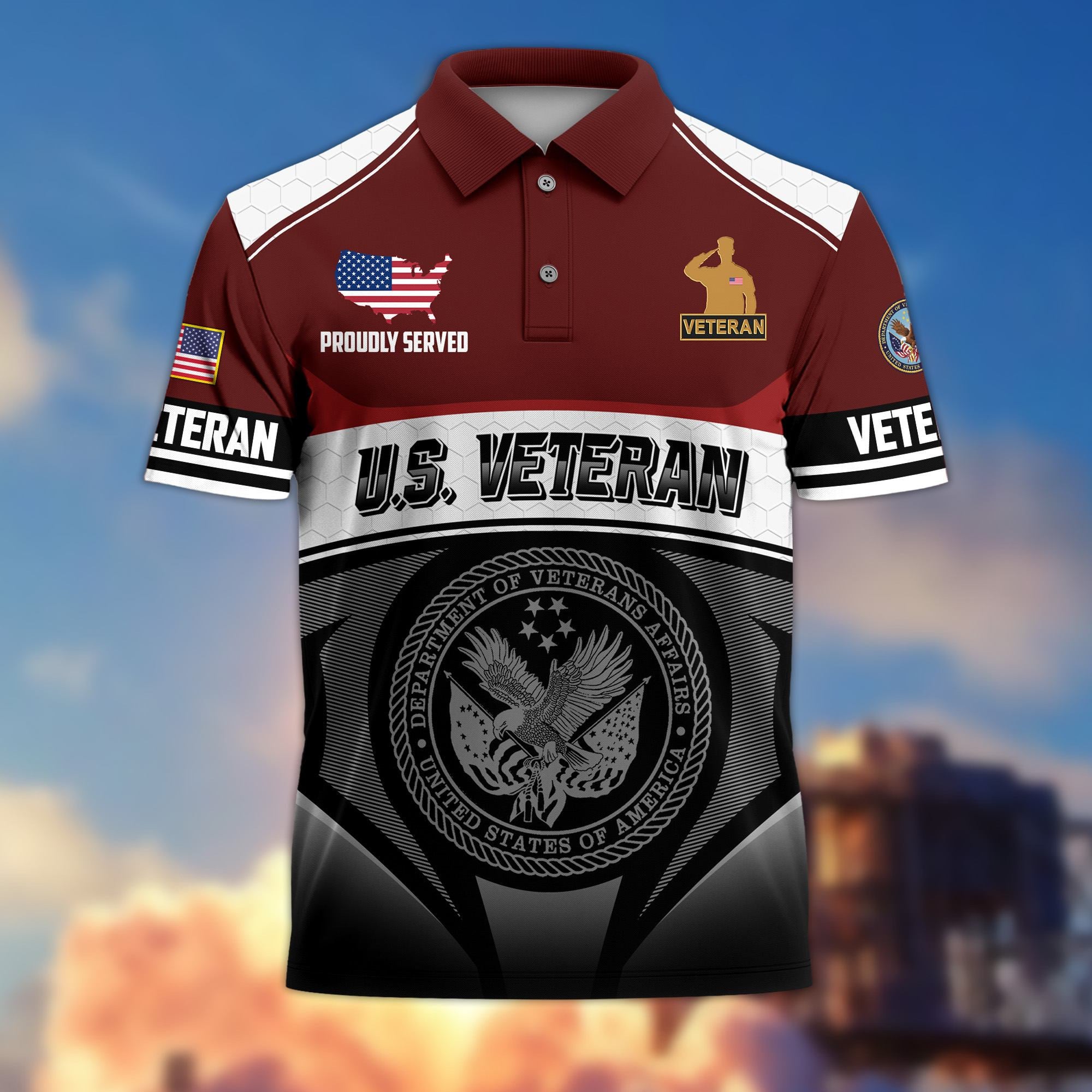 Premium US Veterans Polo Shirt, Gifts For US Veterans, Gifts On Father's Day, Veterans Day.